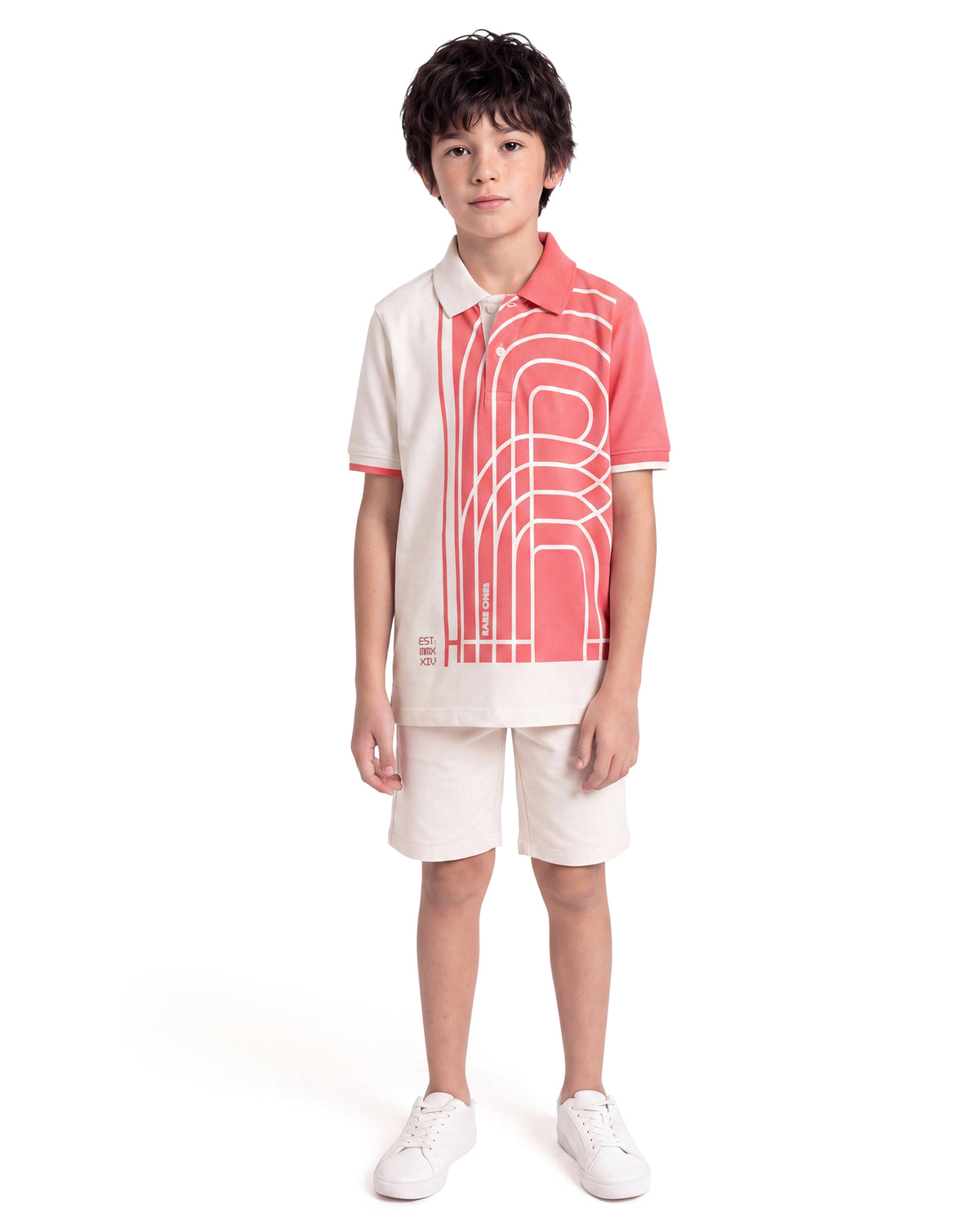 Rare Ones Kids Coen White Cotton Blend Fabric Spread Collar Button Closure Regular Polo