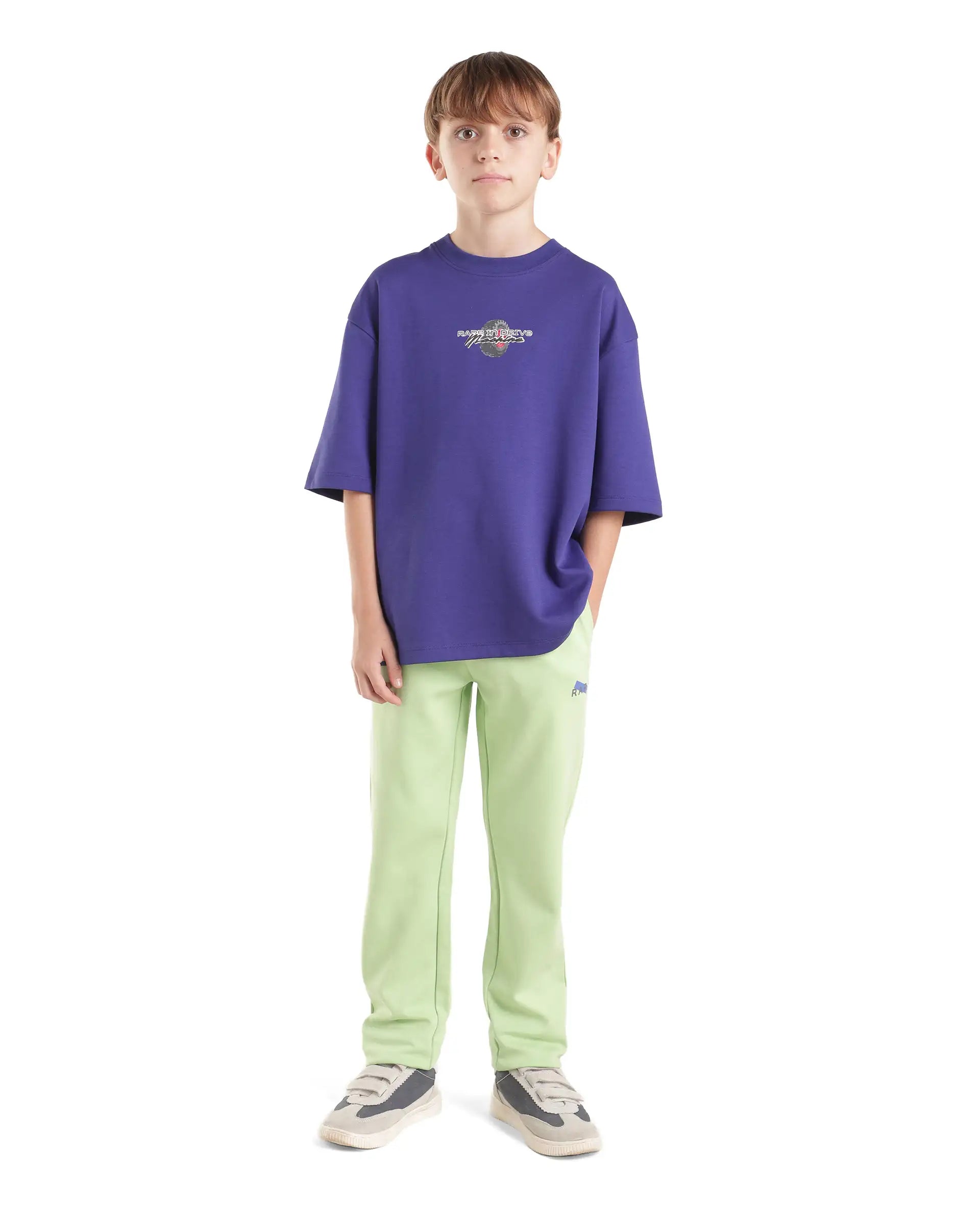 Rare Ones Kids Vinti-B Fluorescent Green Cotton Blend Fabric Drawstring Closure Straight Fit Jelly Print Track Pant