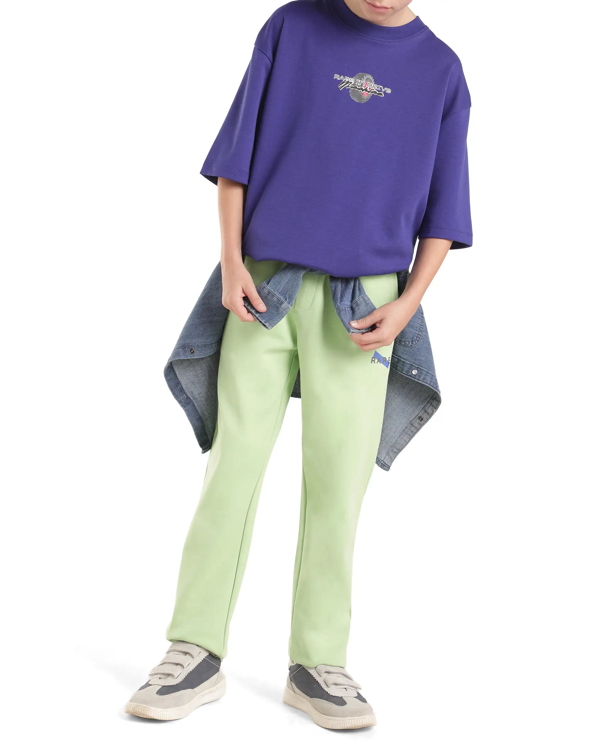 Rare Ones Kids Vinti-B Fluorescent Green Cotton Blend Fabric Drawstring Closure Straight Fit Jelly Print Track Pant