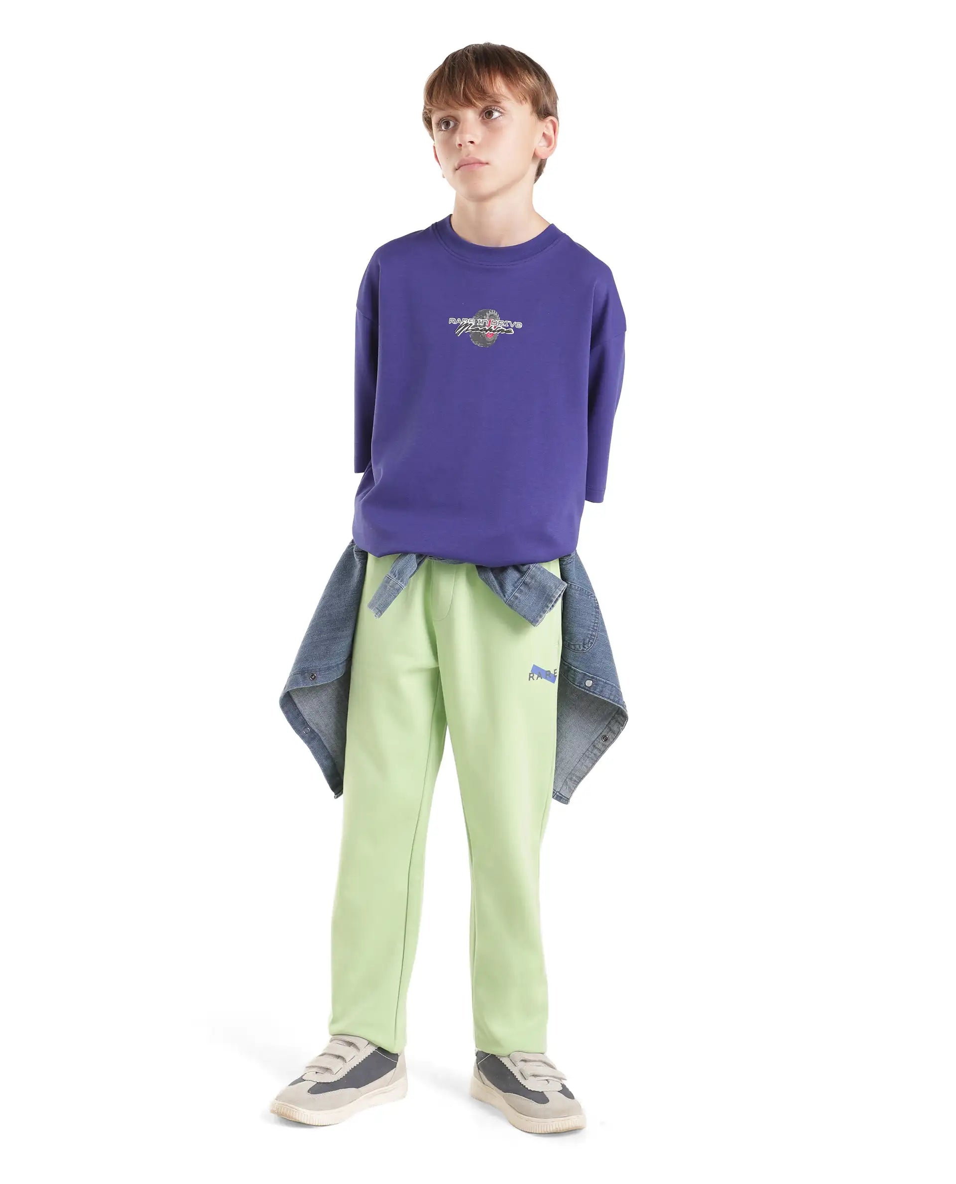 Rare Ones Kids Vinti-B Fluorescent Green Cotton Blend Fabric Drawstring Closure Straight Fit Jelly Print Track Pant
