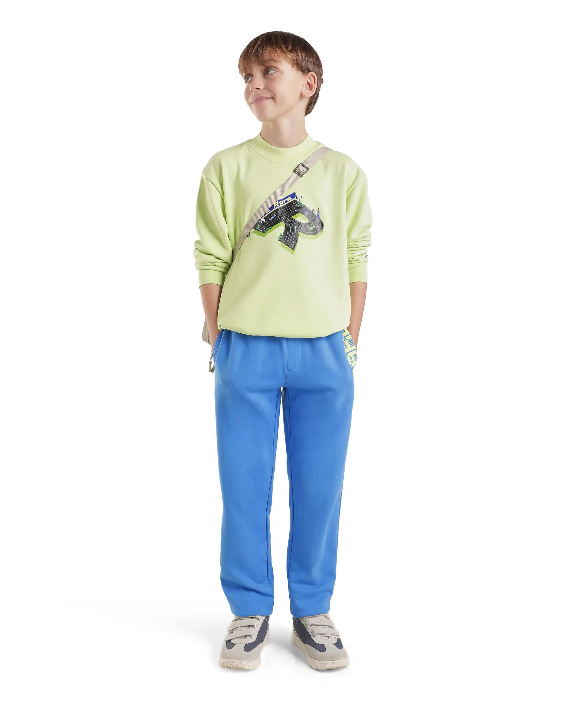 Rare Ones Kids Grid-B Blue Cotton Blend Fabric Drawstring Closure Straight Trackpant