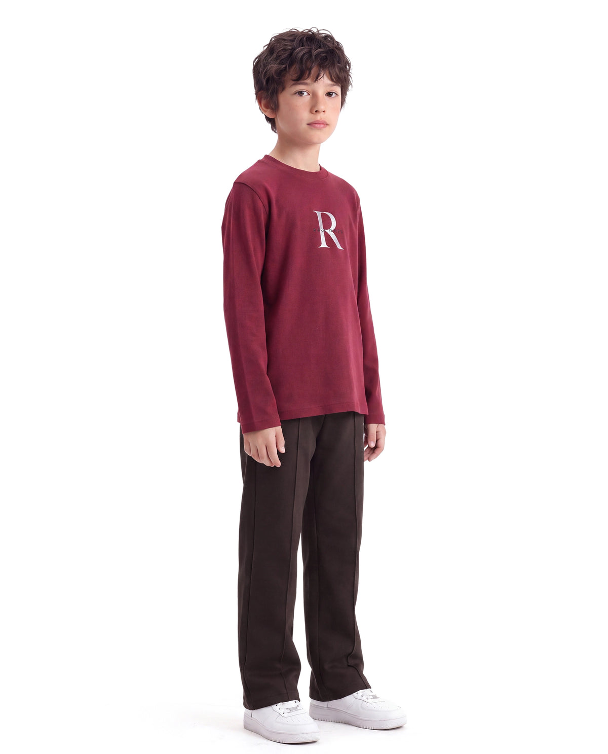 Rare Ones Kids Nemo-B Dark Brown Cotton Blend Fabric Drawstring Closure Straight Trackpant