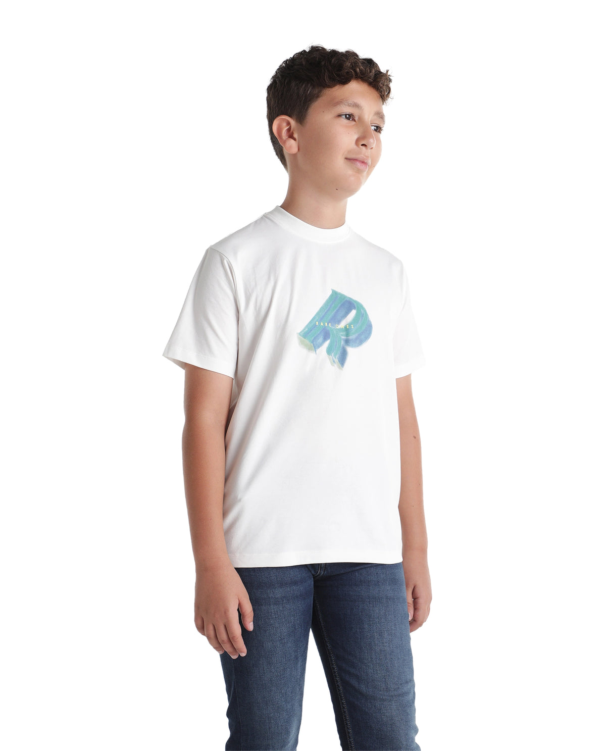 Rare Ones Kids Kim-k Off White Cotton Blend Fabric Pull-On Regular Fit Graphic Print T-Shirt