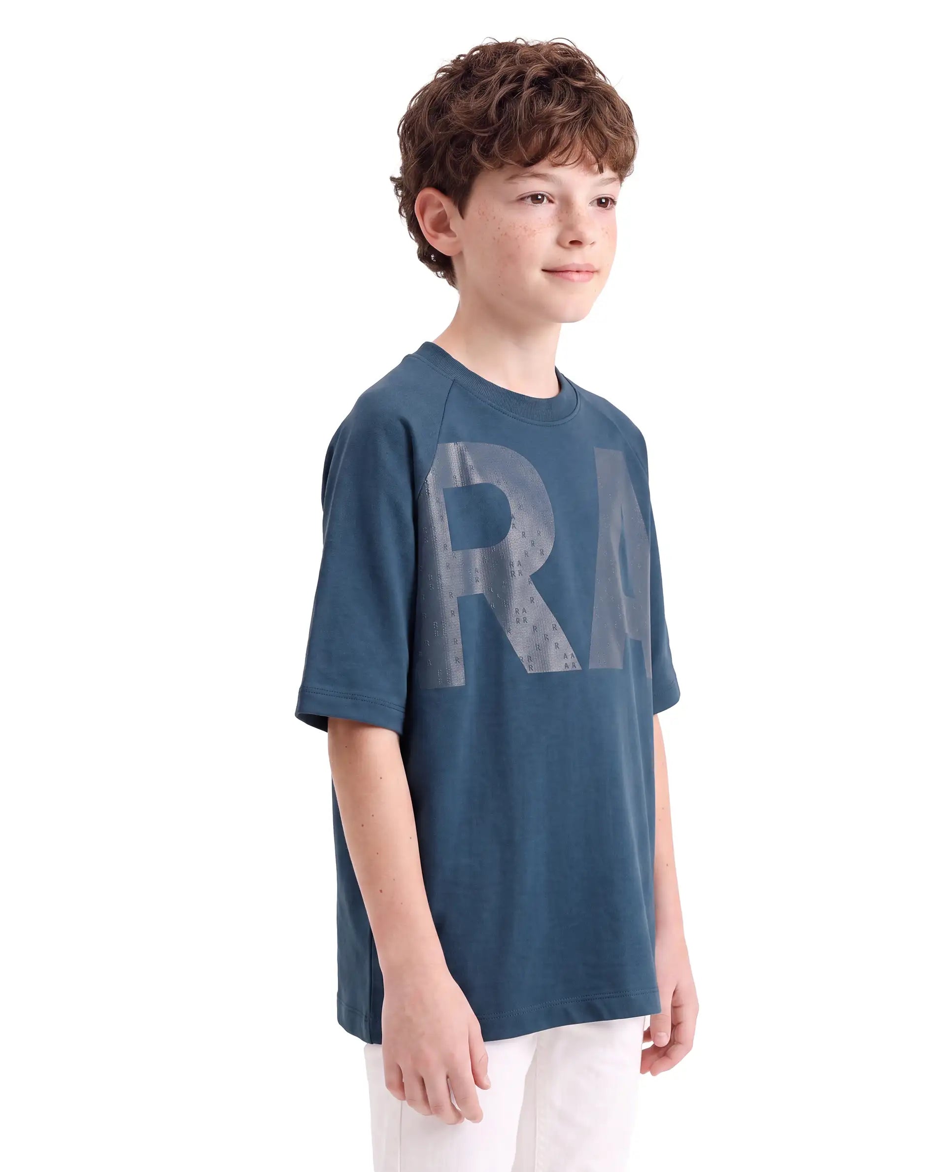 Rare Ones Kids Shane Dark Teal Cotton Fabric Pull-On Oversized Fit Graphic Print T-Shirt
