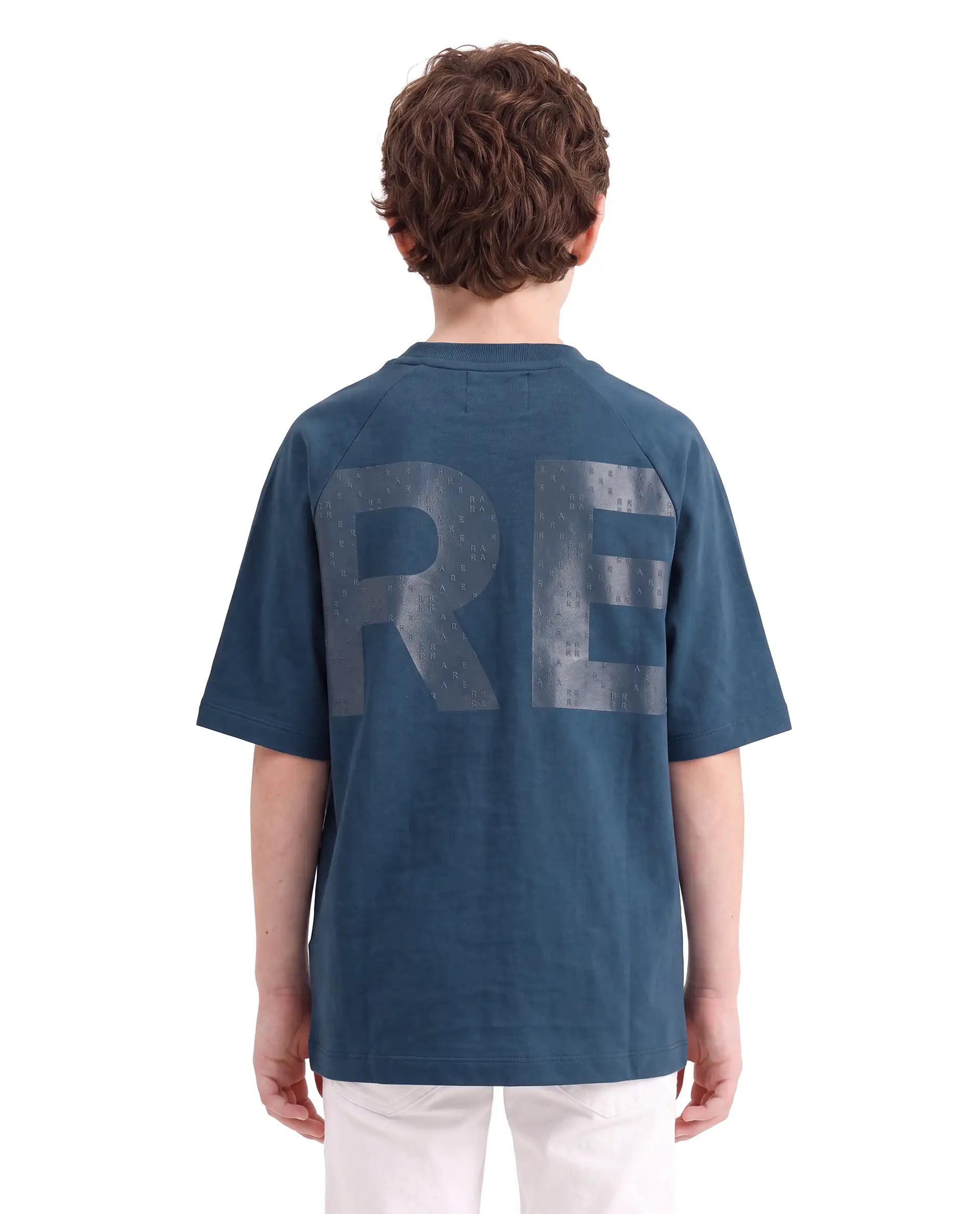 Rare Ones Kids Shane Dark Teal Cotton Fabric Pull-On Oversized Fit Graphic Print T-Shirt