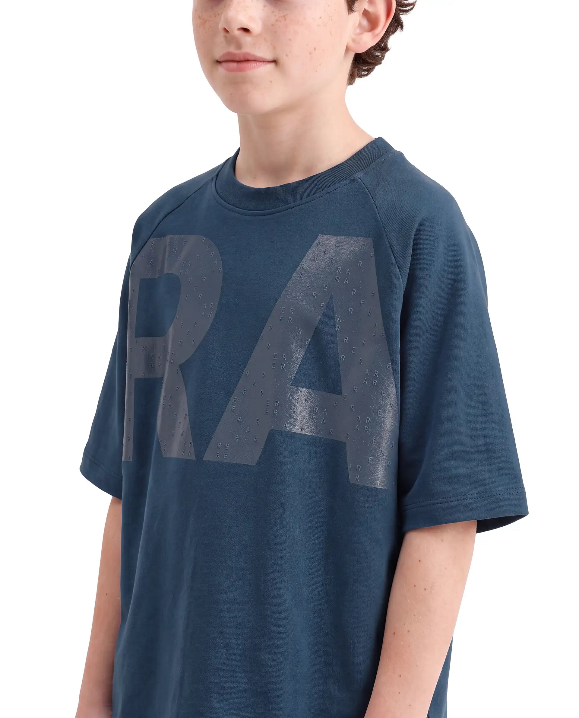 Rare Ones Kids Shane Dark Teal Cotton Fabric Pull-On Oversized Fit Graphic Print T-Shirt