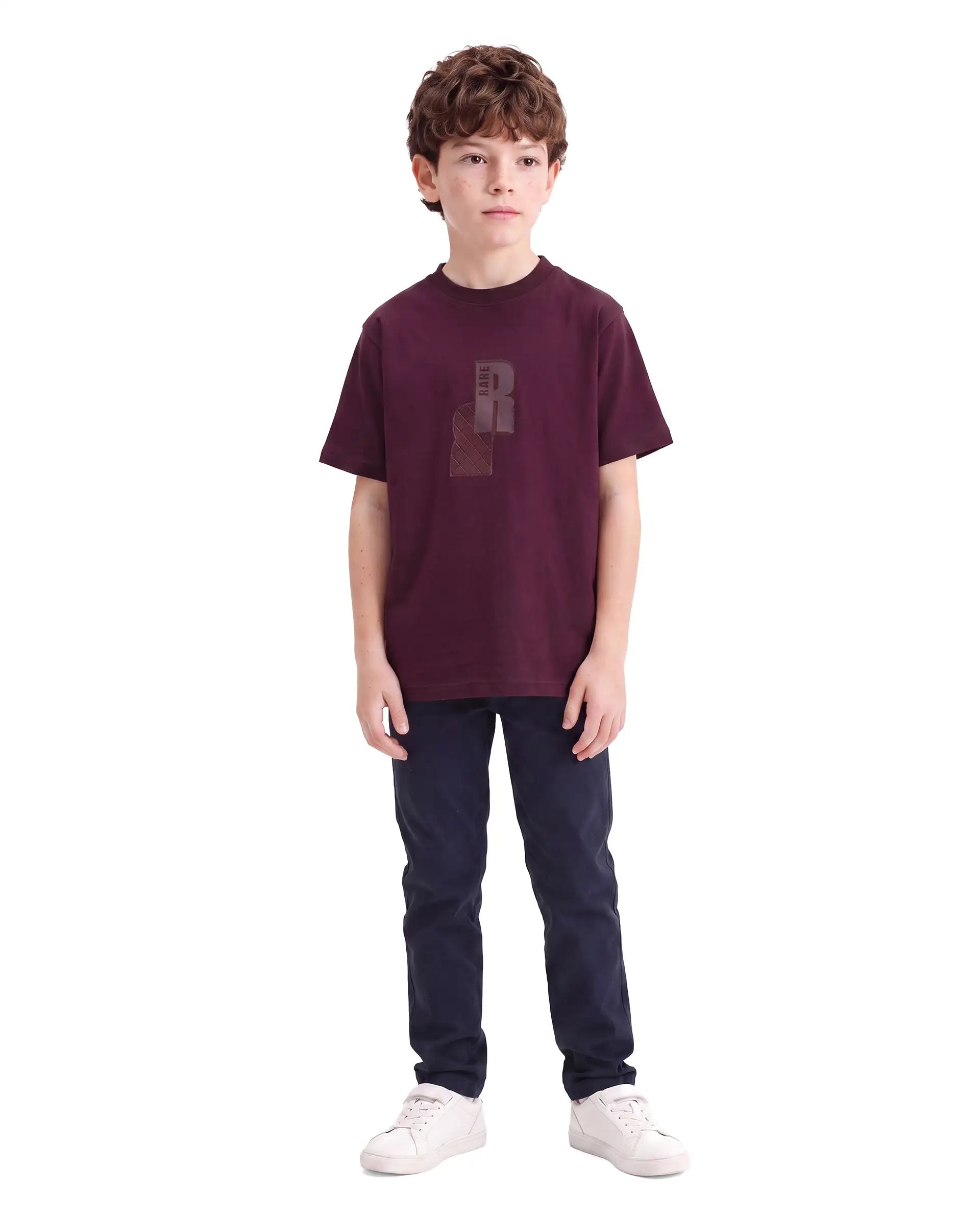 Rare Ones Kids Rovis Dark Maroon Cotton Blend Fabric Pull-On Regular Fit Hd Print T-Shirt