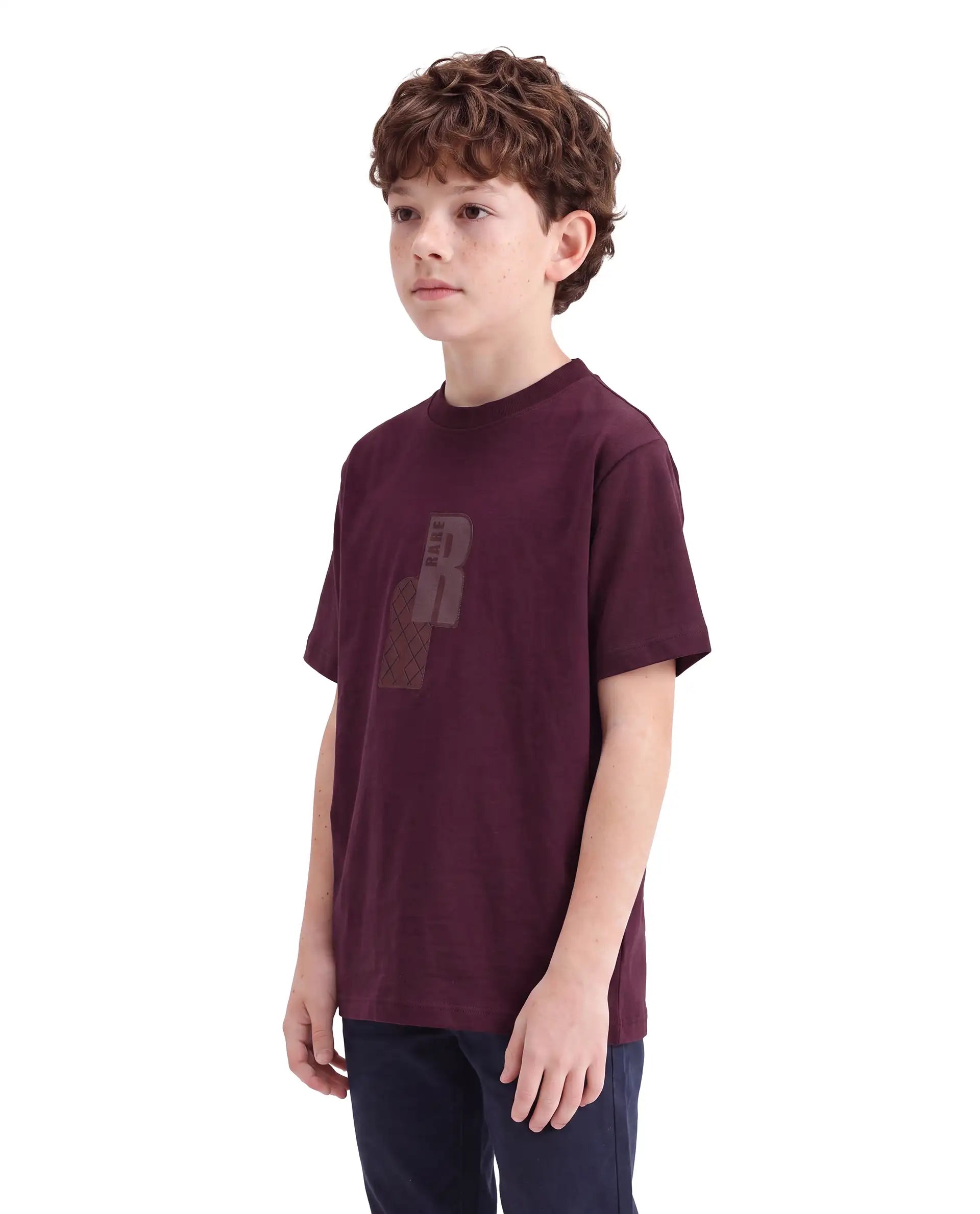 Rare Ones Kids Rovis Dark Maroon Cotton Blend Fabric Pull-On Regular Fit Hd Print T-Shirt