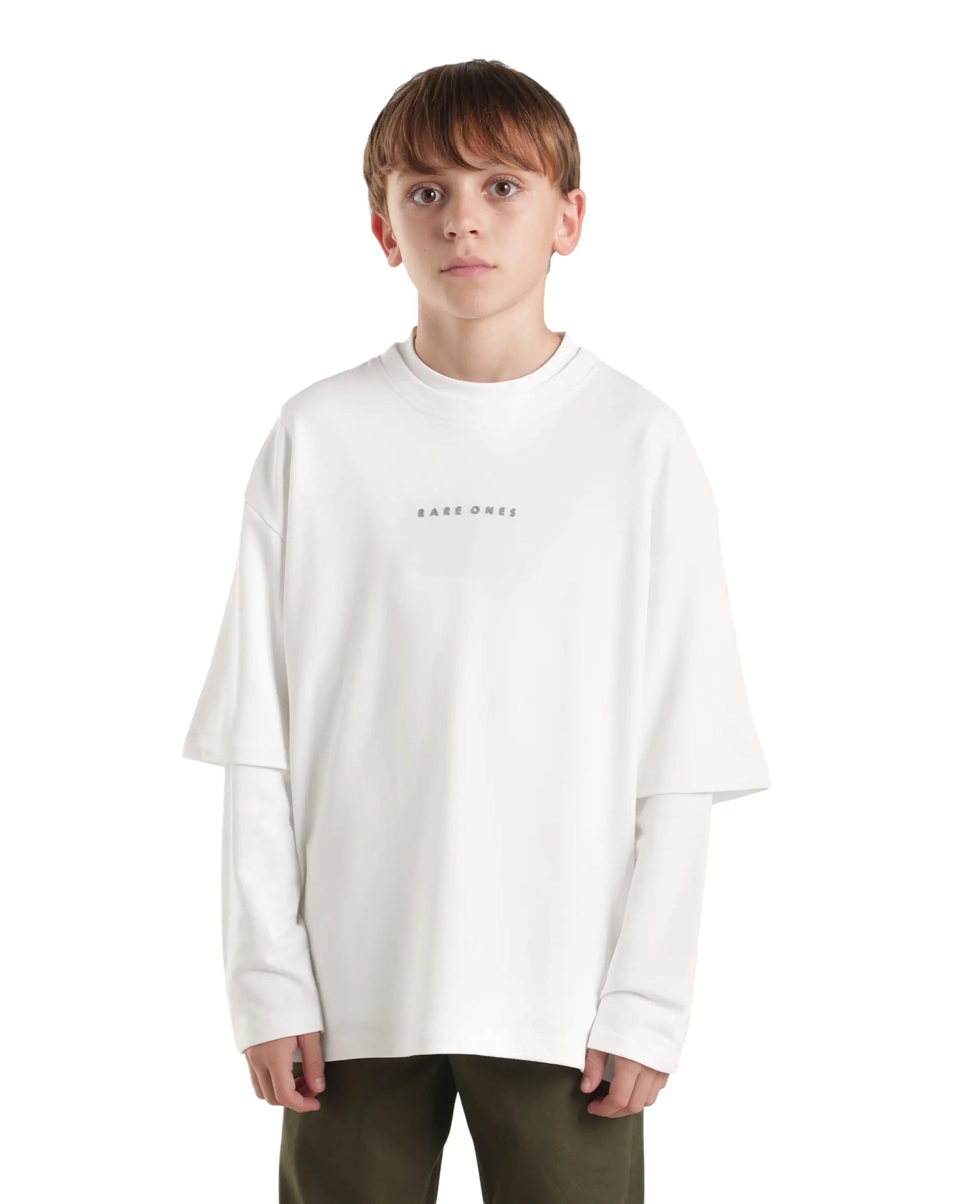 Rare Ones Kids Pete26-K White Cotton Blend Fabric Pull-On Oversized Fit Graphic Print T-Shirt