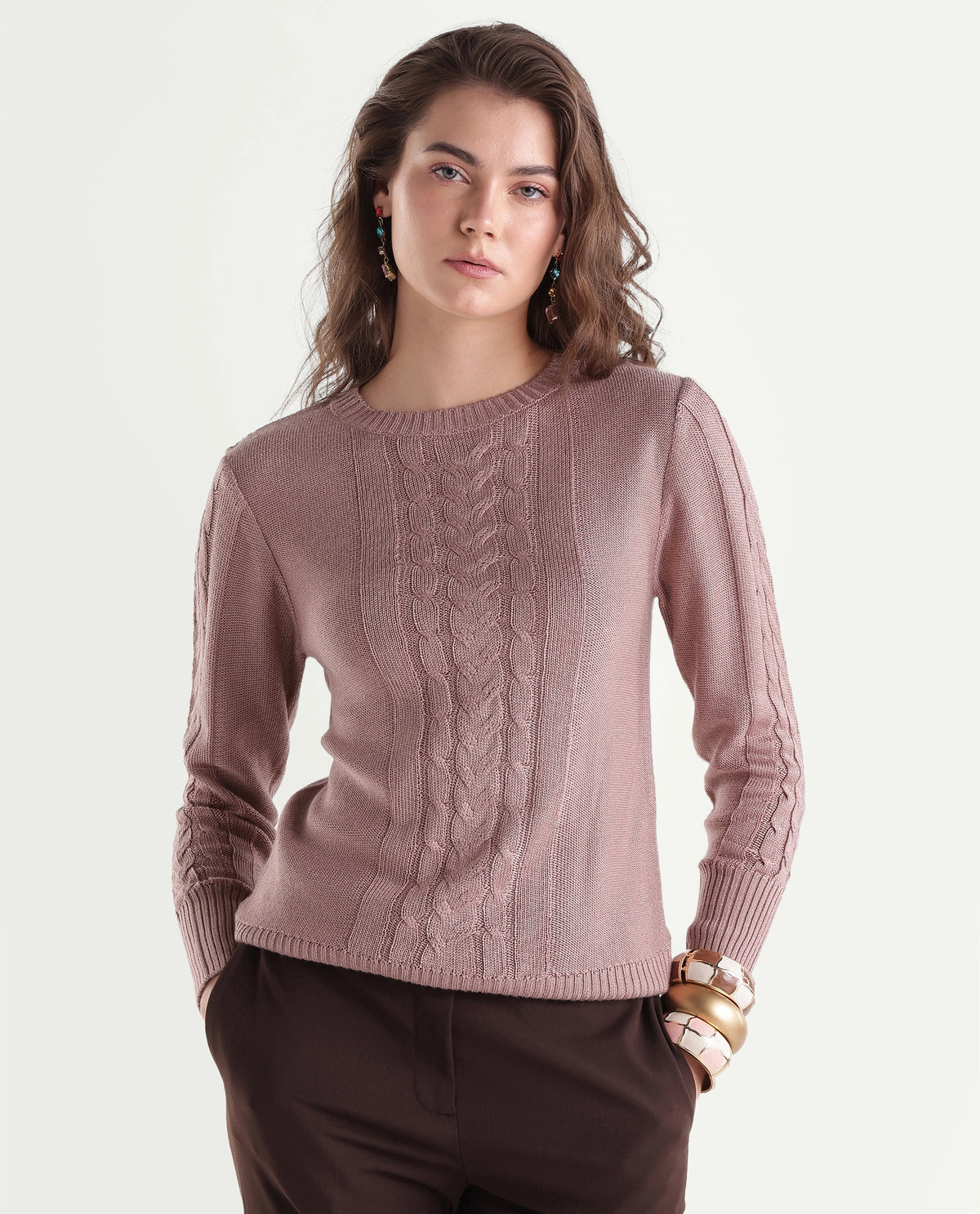 Rareism Women's Laso Dusky Pink Acrylic Blend Pull-On Relaxed Fit Sweater