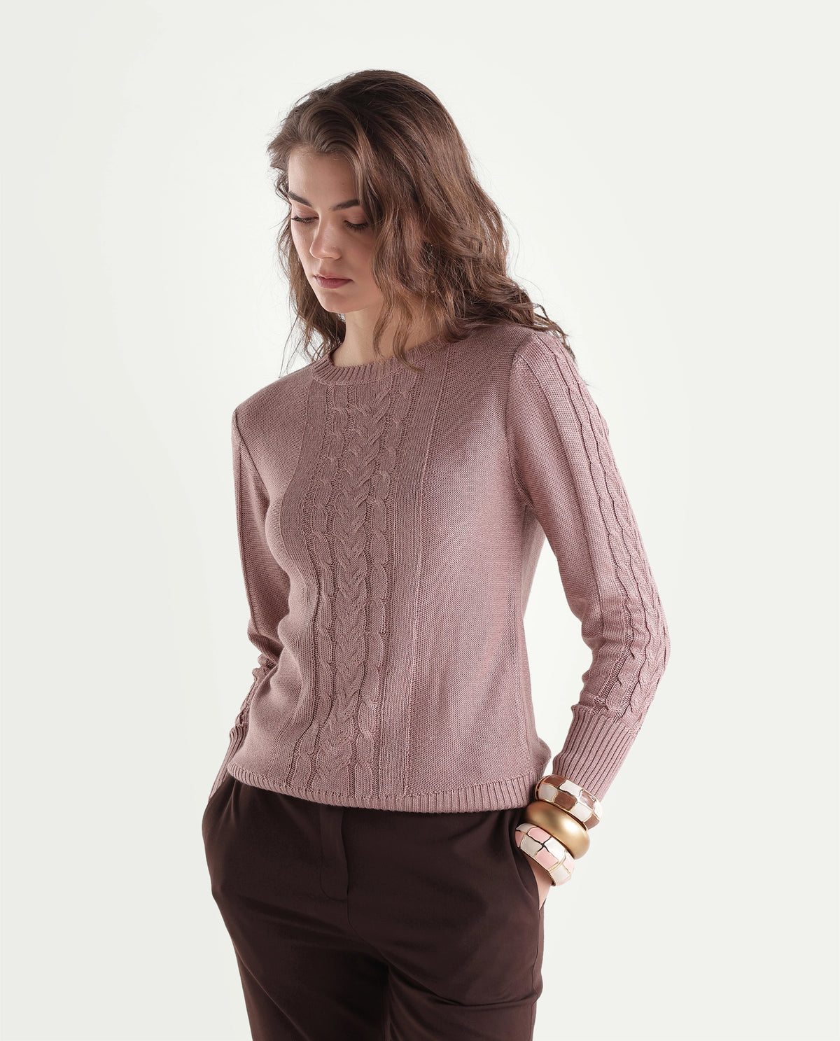 Rareism Women's Laso Dusky Pink Acrylic Blend Pull-On Relaxed Fit Sweater