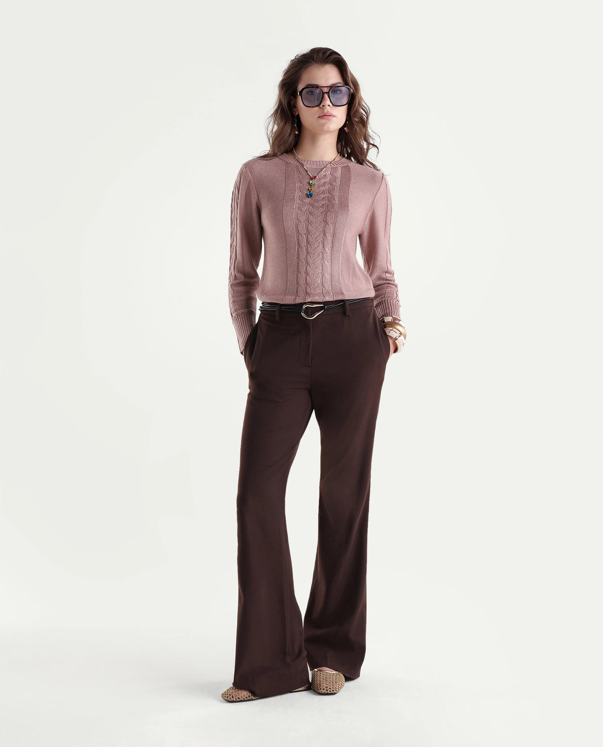 Rareism Women's Laso Dusky Pink Acrylic Blend Pull-On Relaxed Fit Sweater