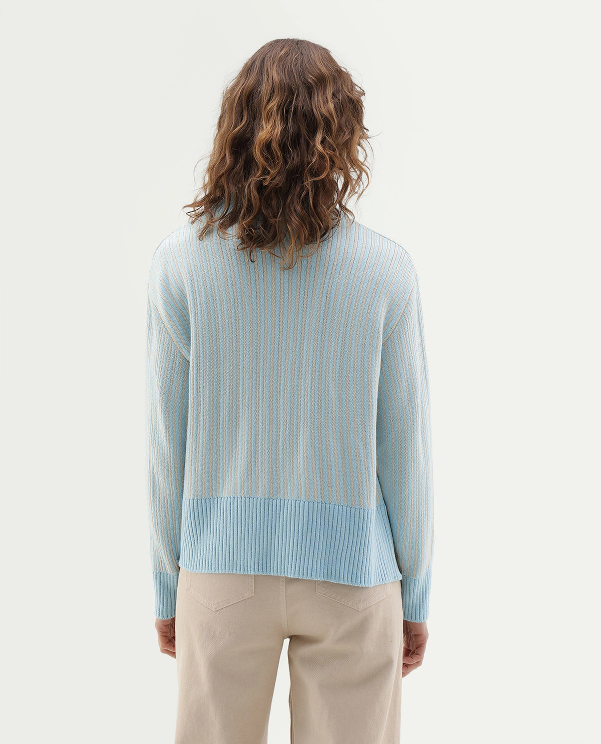 Rareism Women's Love Light Blue Acrylic Blend Pull-On Relaxed Fit Typography Print Sweater