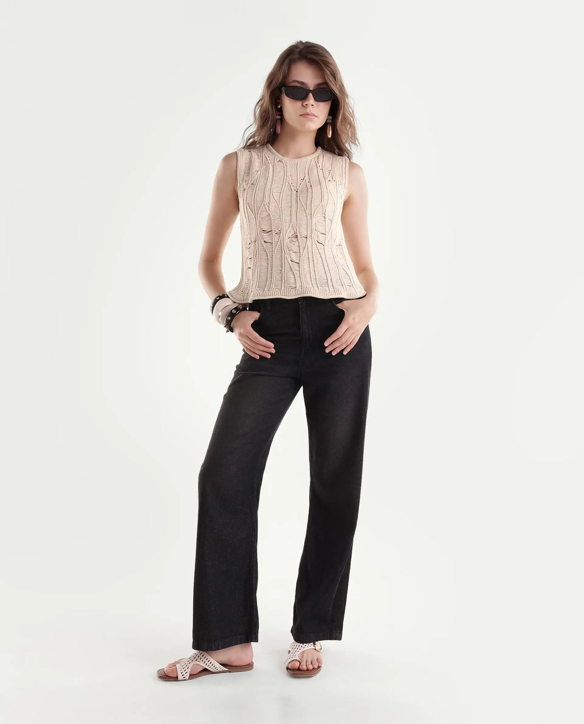 Rareism Women's Sora Off White Cotton Pull-On Relaxed Fit Top