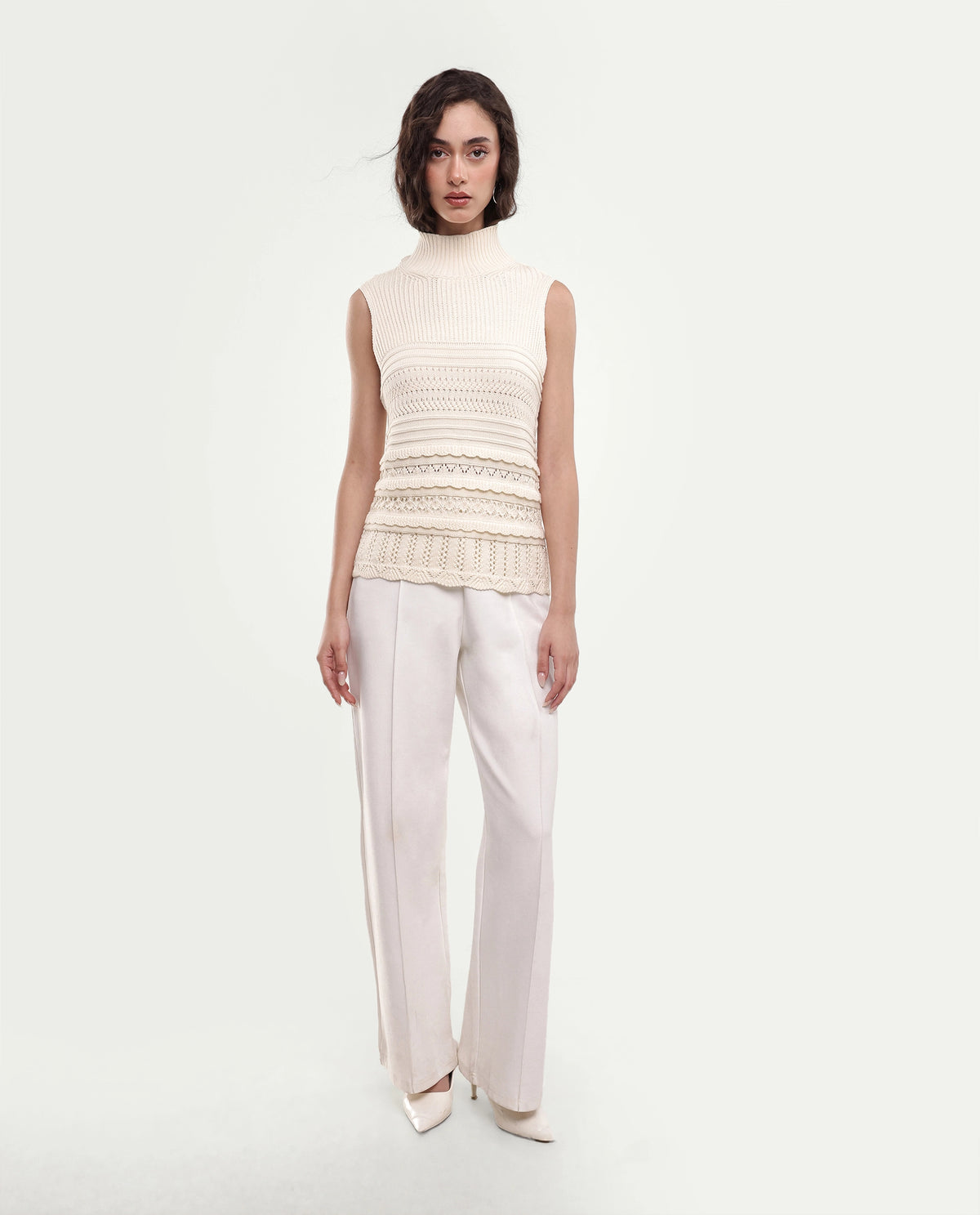 Rareism Women's Lone Off White Cotton Pull-On Regular Fit Top