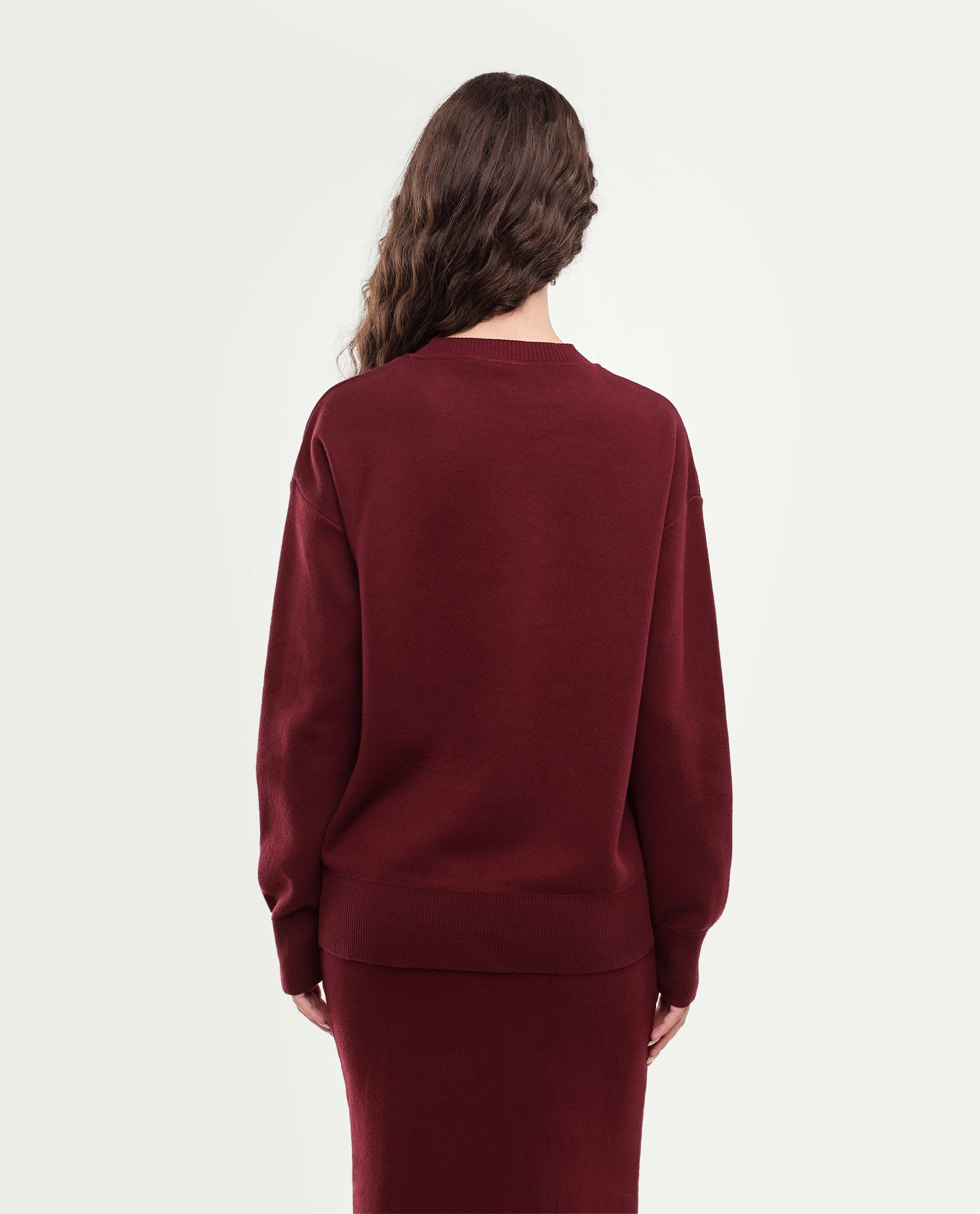 Rareism Women's Lacqua-T Dark Maroon Cotton Pull-On Relaxed Fit Floral Print Sweater