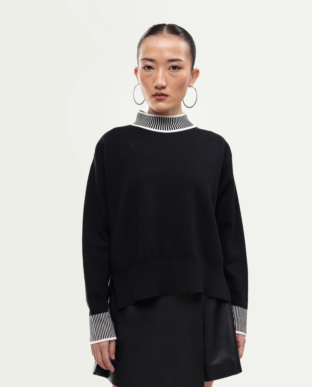 Rareism Women's Liber-T Black Cotton Pull-On Relaxed Fit Sweater
