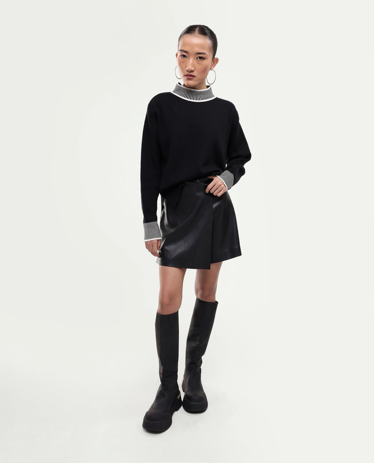 Rareism Women's Liber-T Black Cotton Pull-On Relaxed Fit Sweater