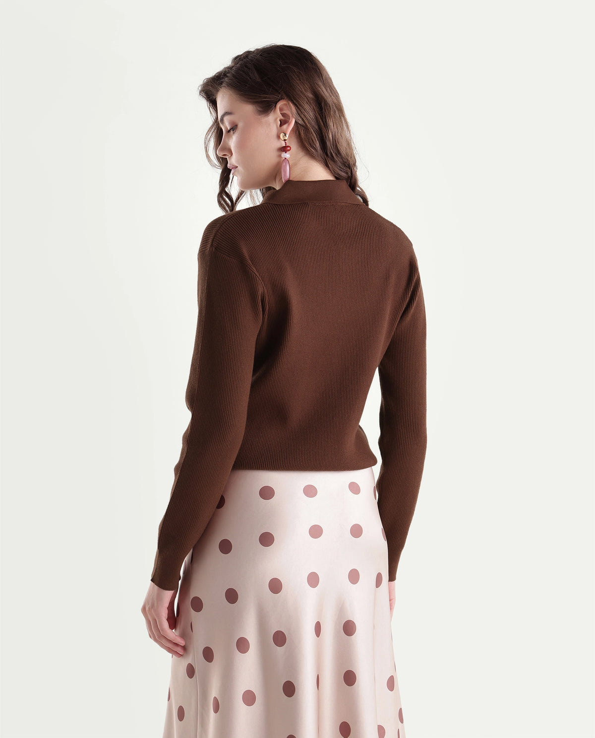 Rareism Women's Laxed-T Dark Brown Viscose Blend Pull-On Relaxed Fit Polo