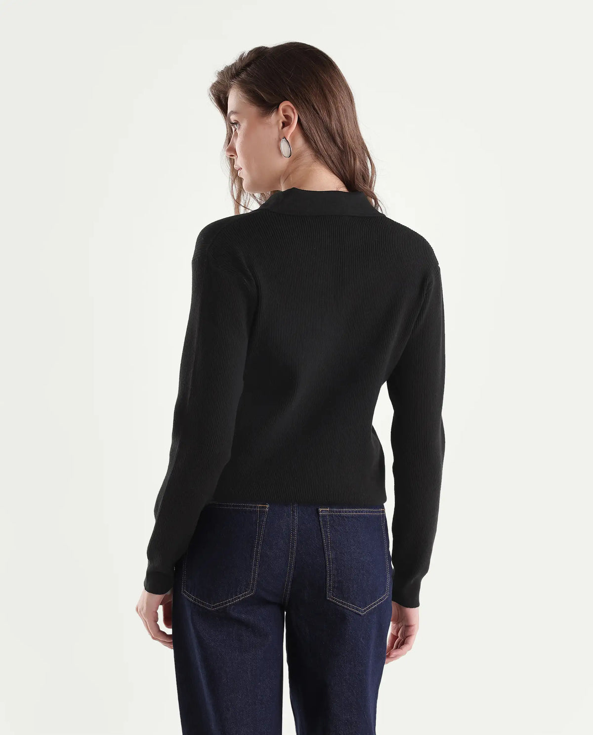 Rareism Women's Laxed-T Black Viscose Blend Pull-On Relaxed Fit Polo