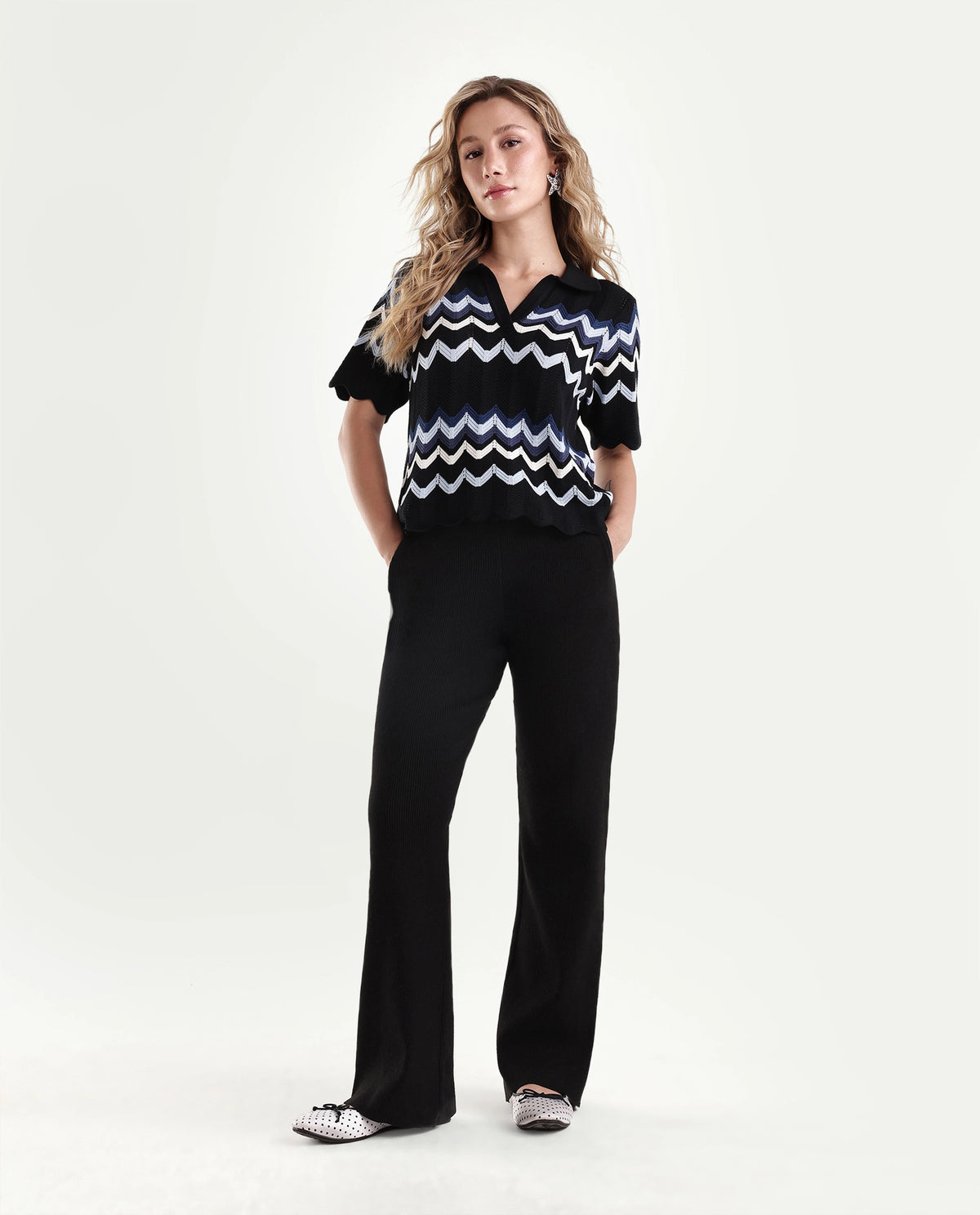 Rareism Women's Laxed-B Black Viscose Blend Pull-On Straight Track Pant