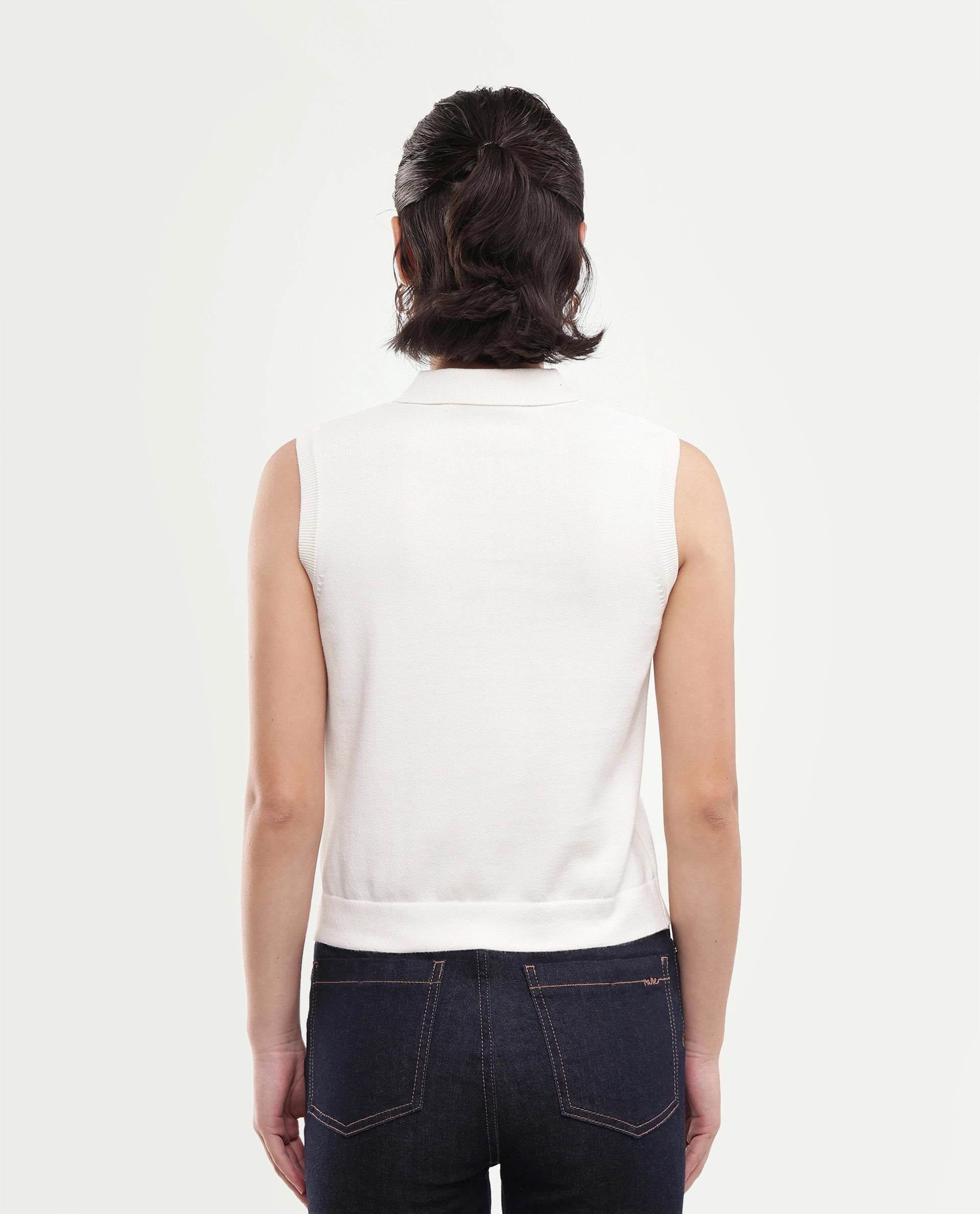 Rareism Women's Lango-A Off White Cotton Button Regular Fit Jacquard Polo