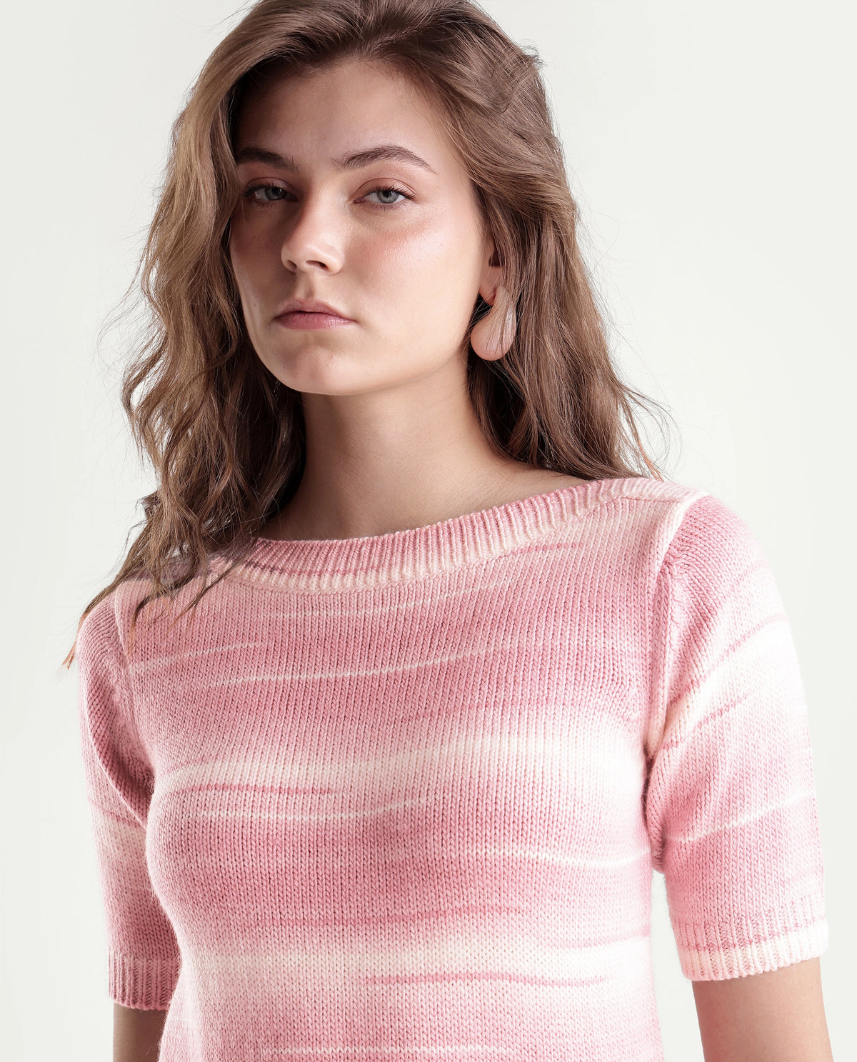 Rareism Women's Loho Light Pink Acrylic Pull-On Relaxed Fit Sweater