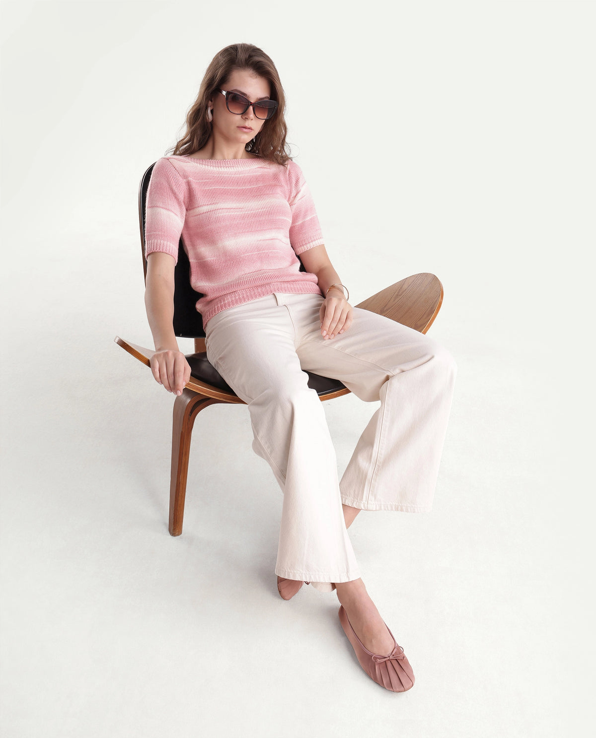 Rareism Women's Loho Light Pink Acrylic Pull-On Relaxed Fit Sweater
