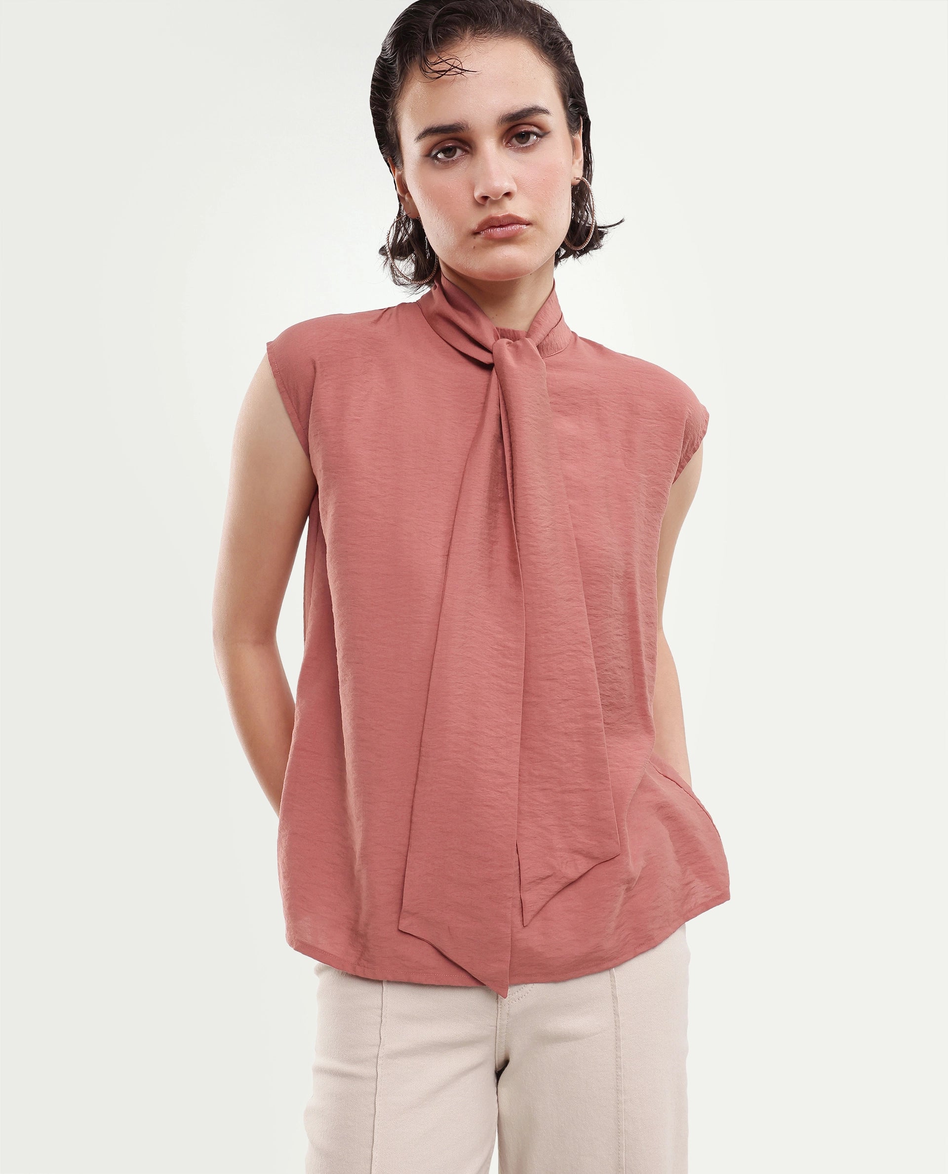 Rareism Women's Irelia Rust Viscose Blend Pull-On Regular Fit Top