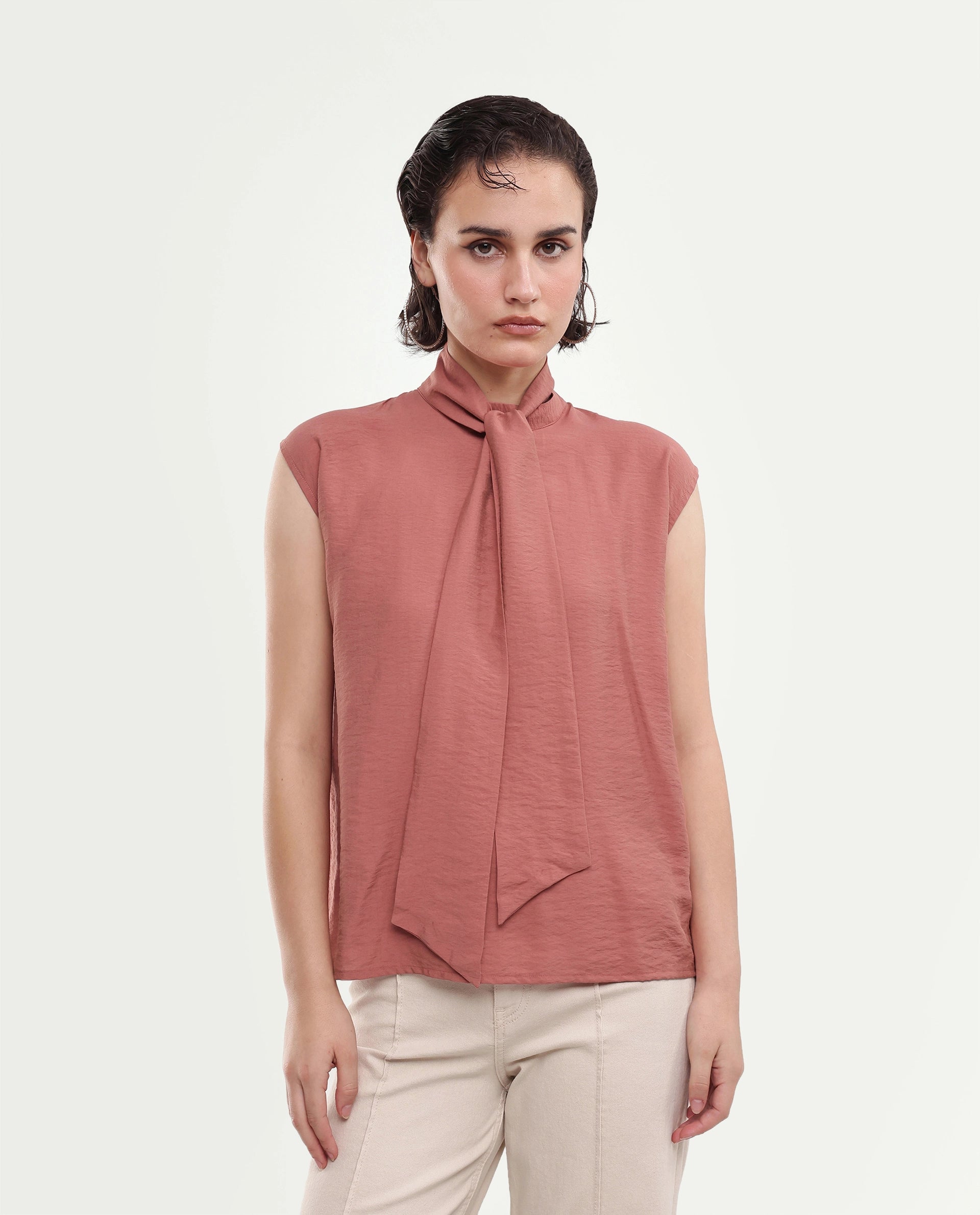 Rareism Women's Irelia Rust Viscose Blend Pull-On Regular Fit Top