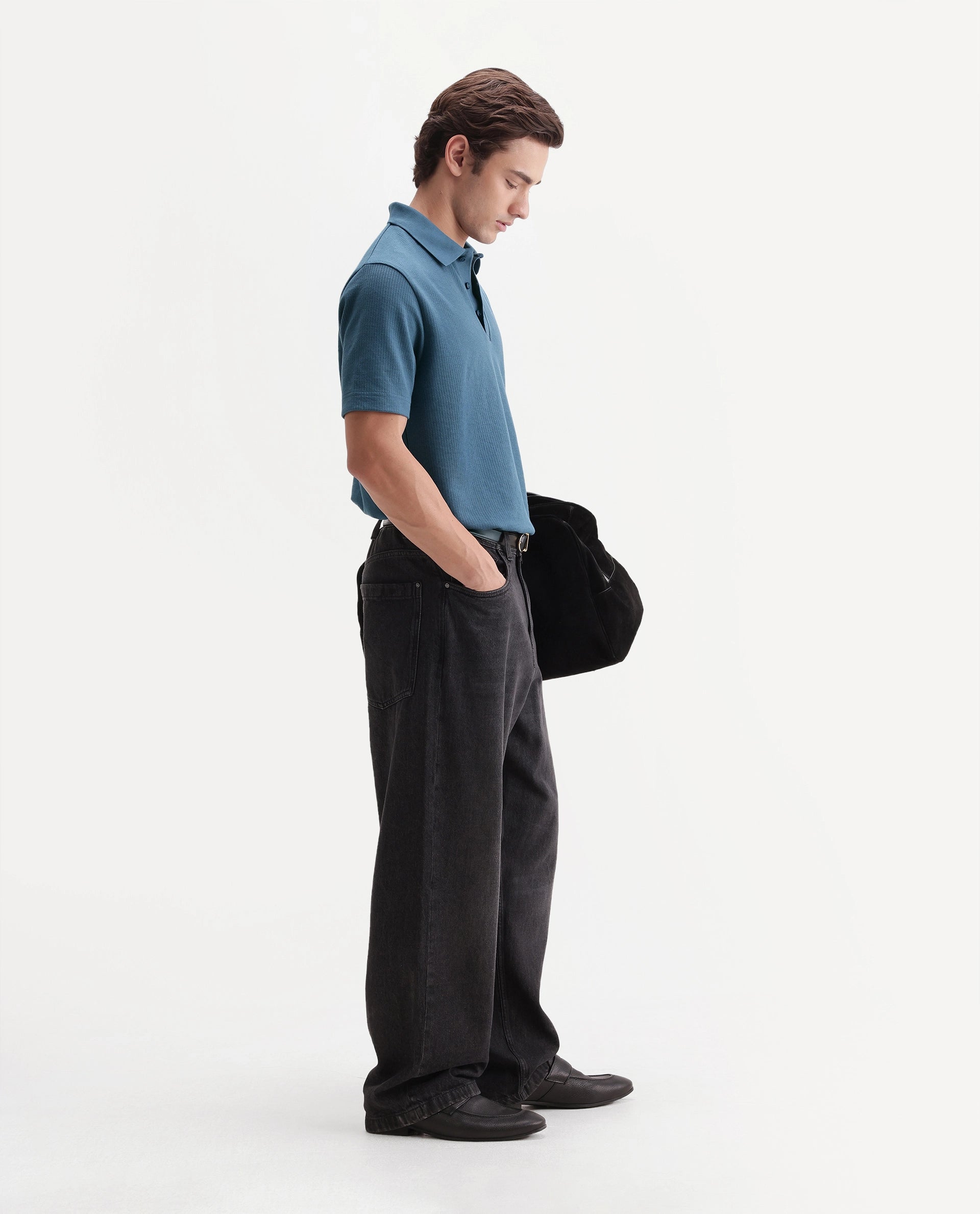 Rare Rabbit Men's Crast Dusky Blue Polyester Blend Spread Collar Regular Jacquard Polo