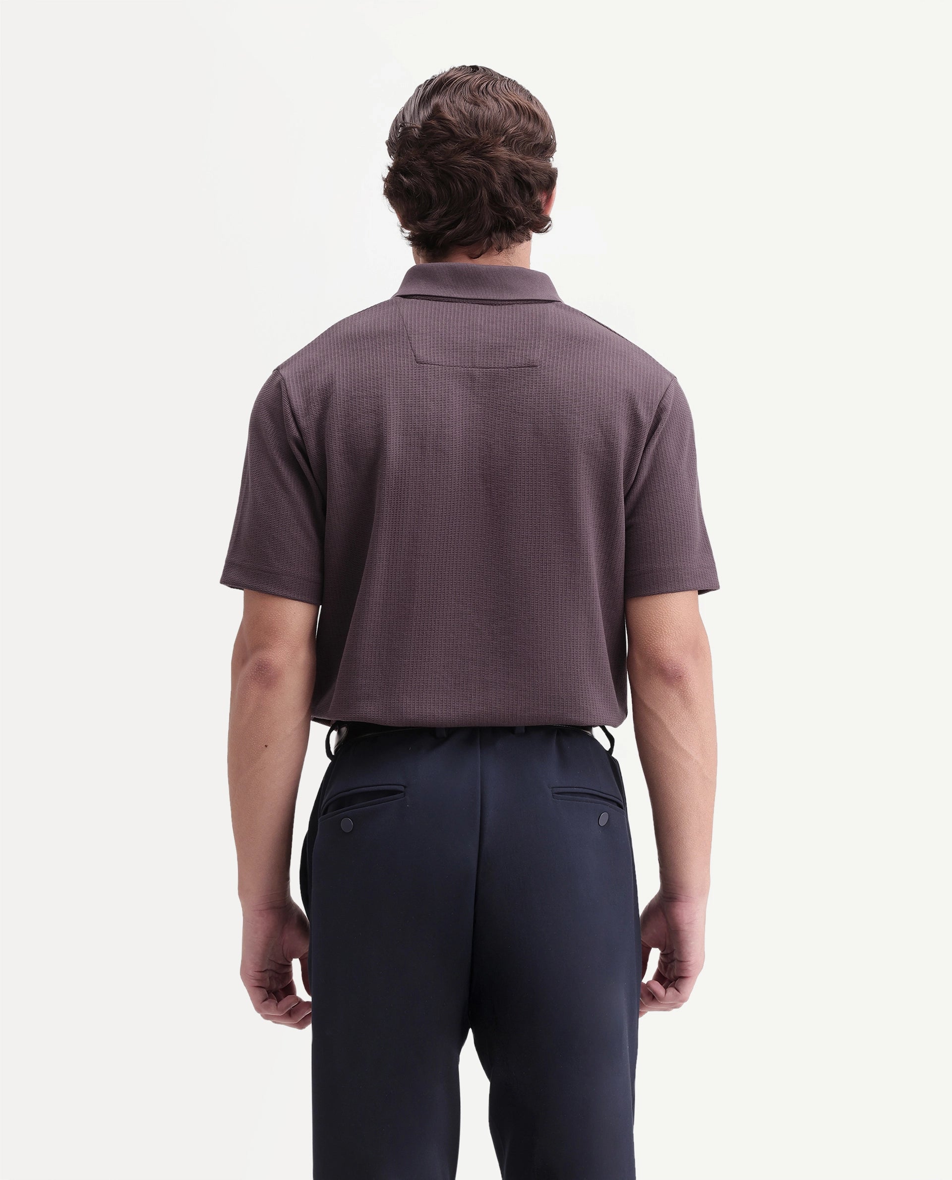 Rare Rabbit Men's Crast Purple Polyester Blend Spread Collar Regular Jacquard Polo