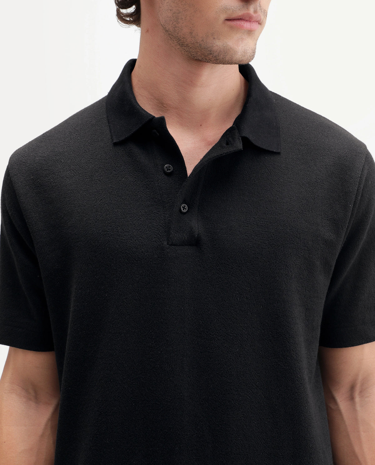 Rare Rabbit Men's Davin-P Black Cotton Blend Spread Collar Regular Plain Polo