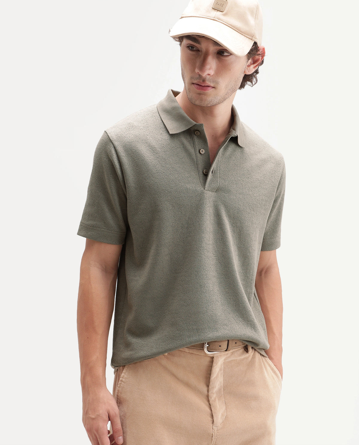 Rare Rabbit Men's Davin-P Light Green Cotton Blend Spread Collar Regular Plain Polo