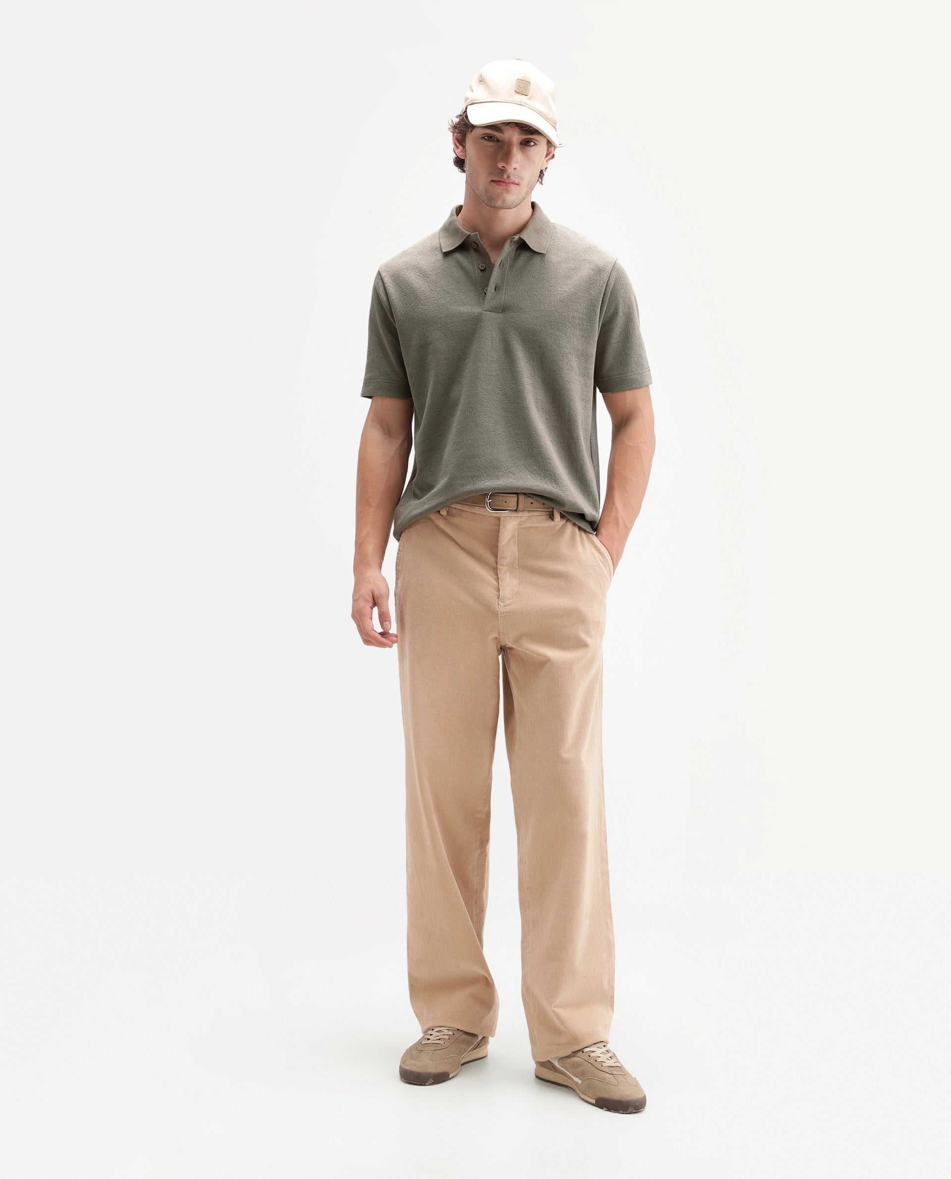 Rare Rabbit Men's Davin-P Light Green Cotton Blend Spread Collar Regular Plain Polo