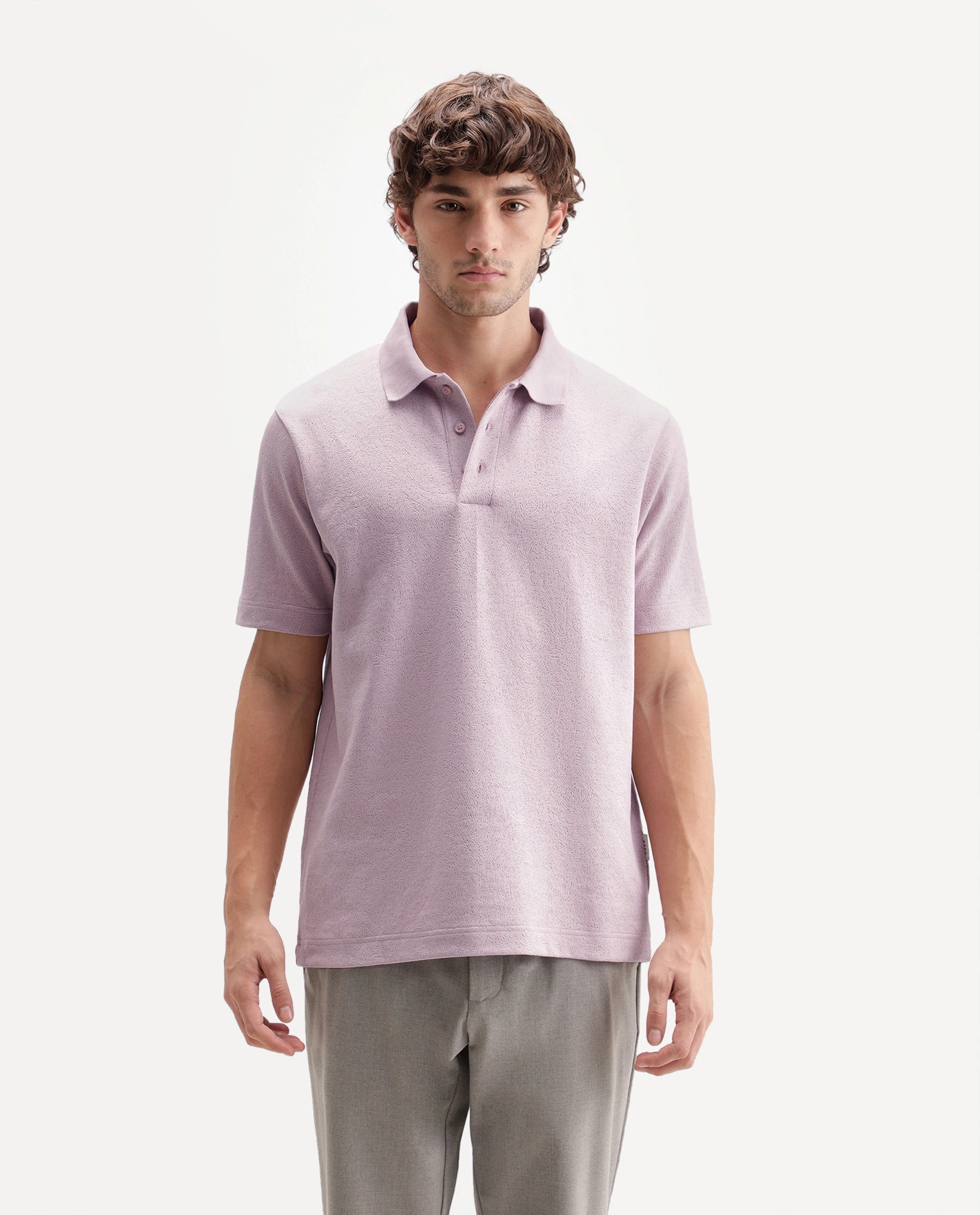 Rare Rabbit Men's Davin-P Light Pink Cotton Blend Spread Collar Regular Plain Polo