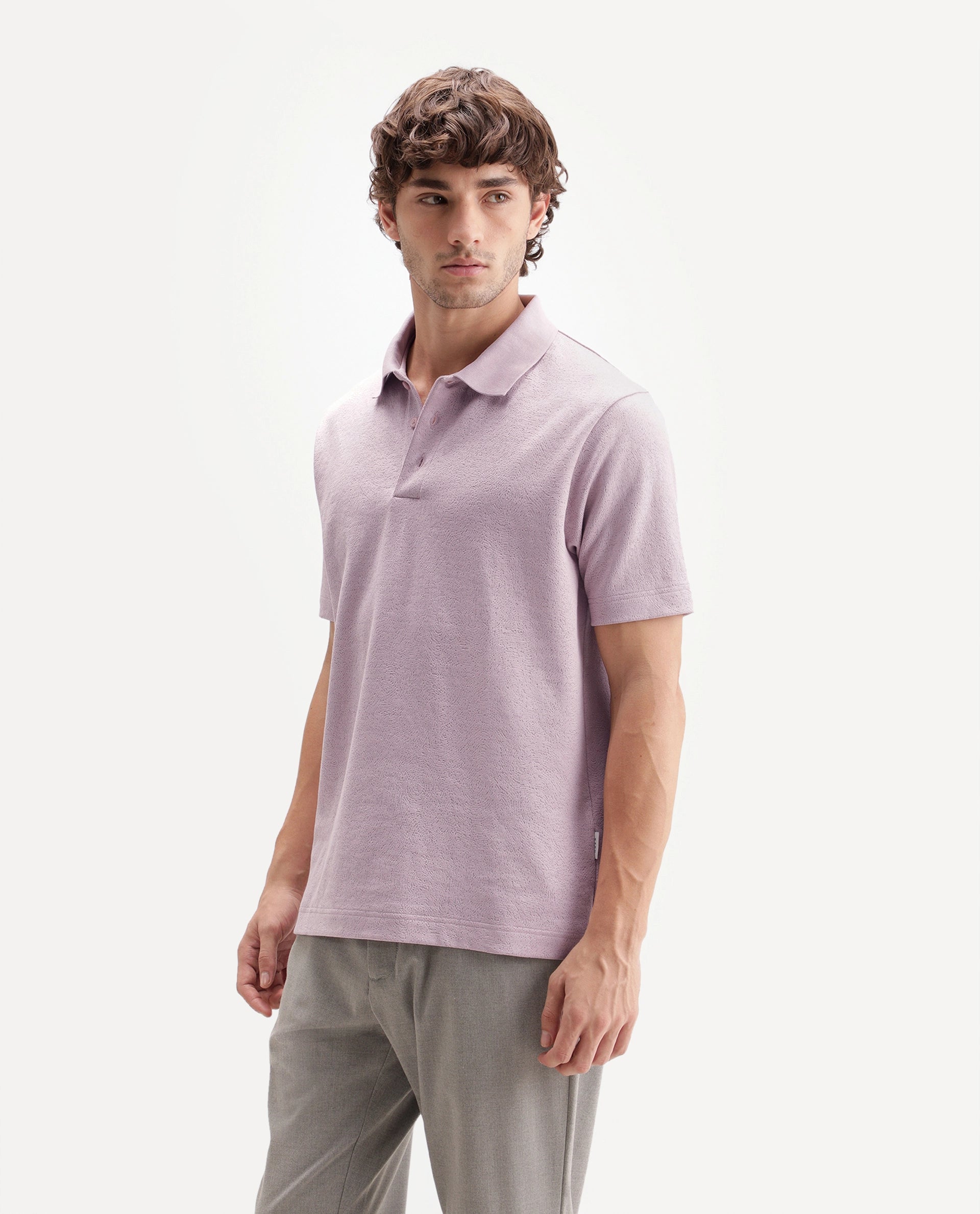 Rare Rabbit Men's Davin-P Light Pink Cotton Blend Spread Collar Regular Plain Polo