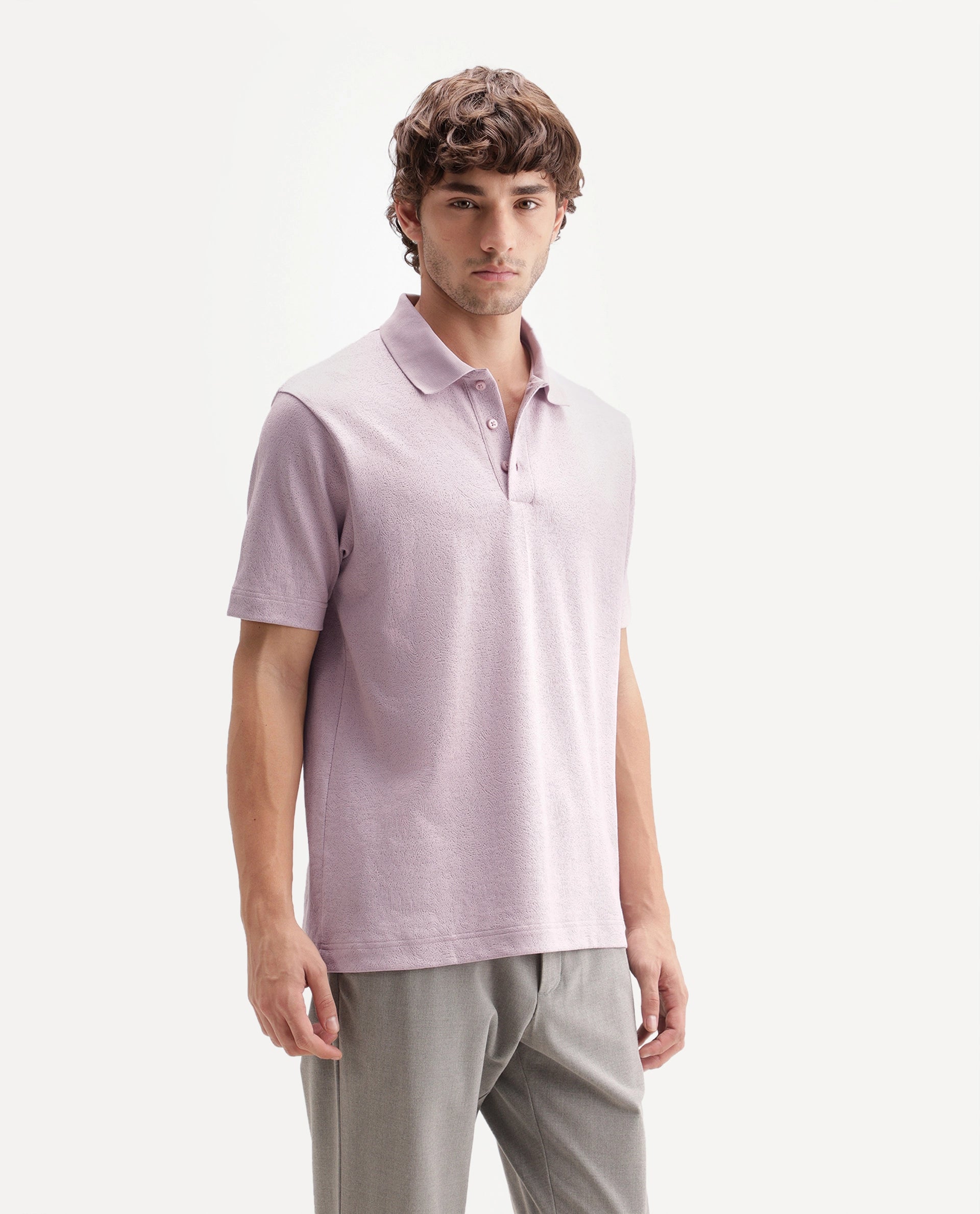 Rare Rabbit Men's Davin-P Light Pink Cotton Blend Spread Collar Regular Plain Polo
