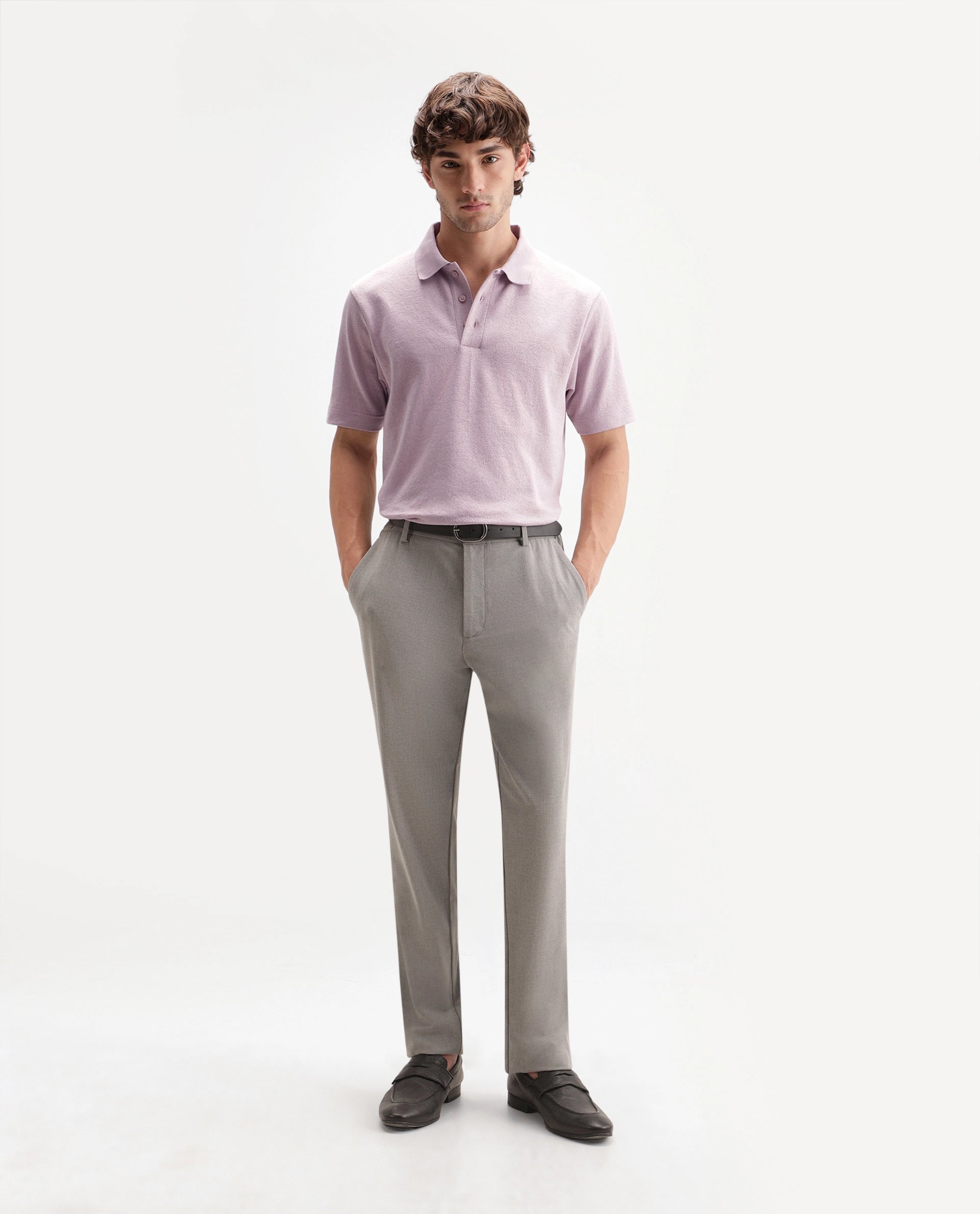 Rare Rabbit Men's Davin-P Light Pink Cotton Blend Spread Collar Regular Plain Polo