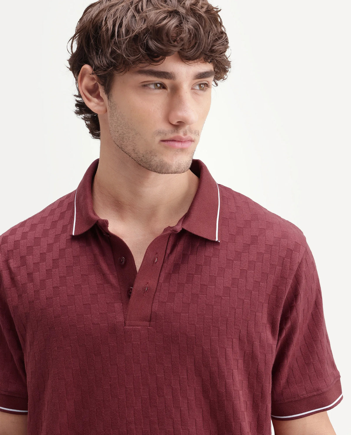 Rare Rabbit Men's Lumos Red Cotton Blend Spread Collar Regular Jacquard Polo