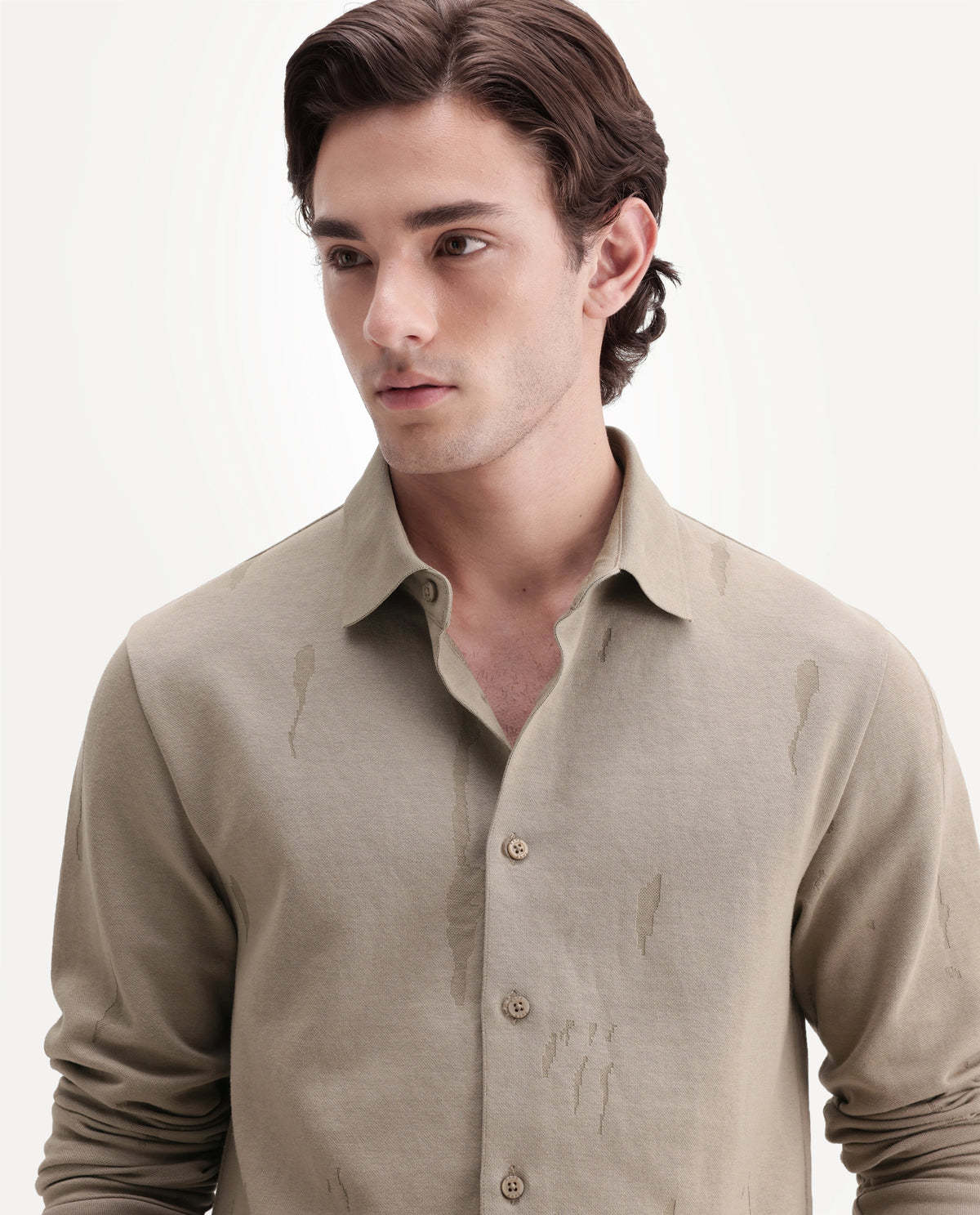 Rare Rabbit Men's Cardin Dusky Olive Cotton Blend Spread Collar Regular Textured Polo
