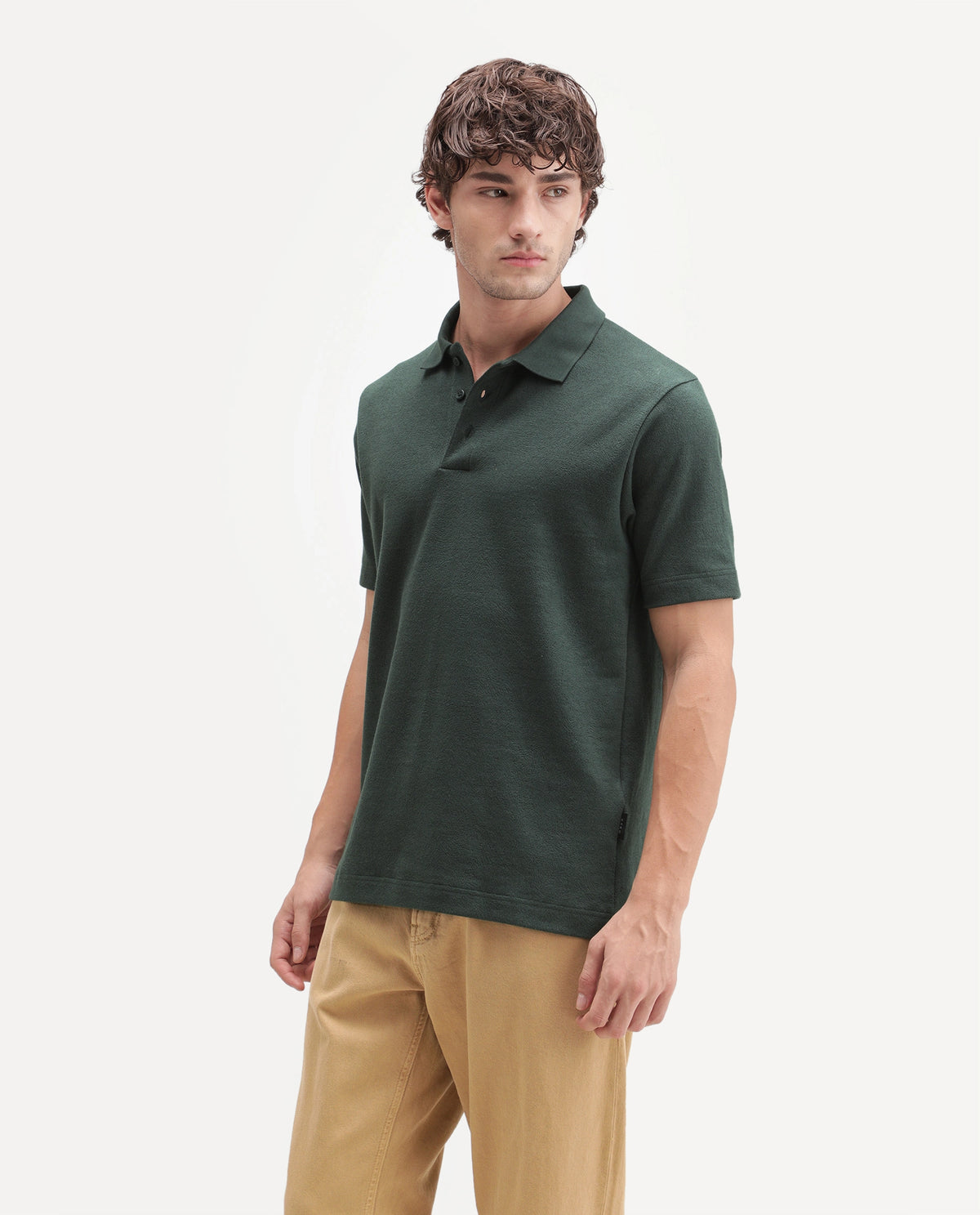 Rare Rabbit Men's Davin-P Dark Green Cotton Blend Spread Collar Regular Plain Polo