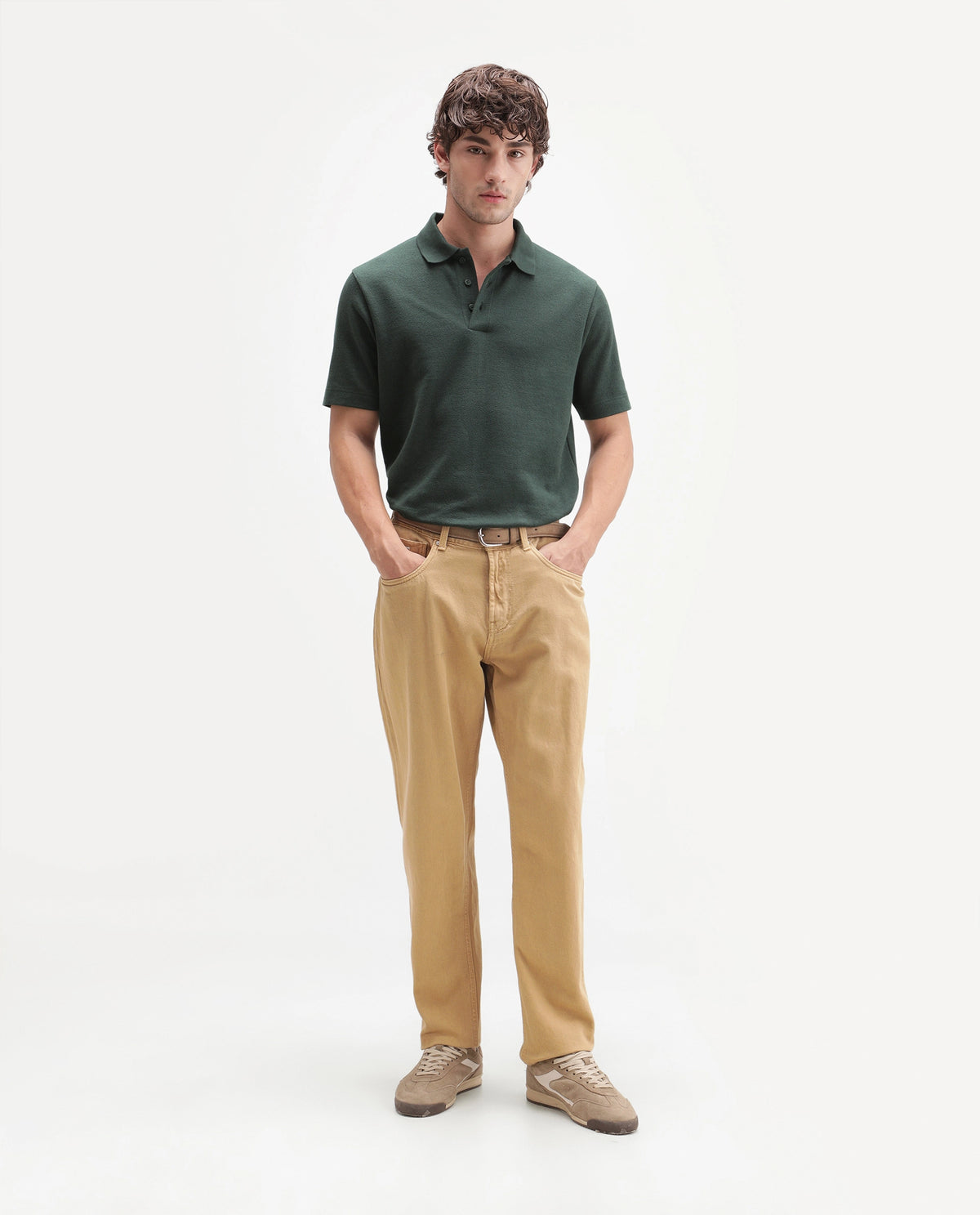 Rare Rabbit Men's Davin-P Dark Green Cotton Blend Spread Collar Regular Plain Polo