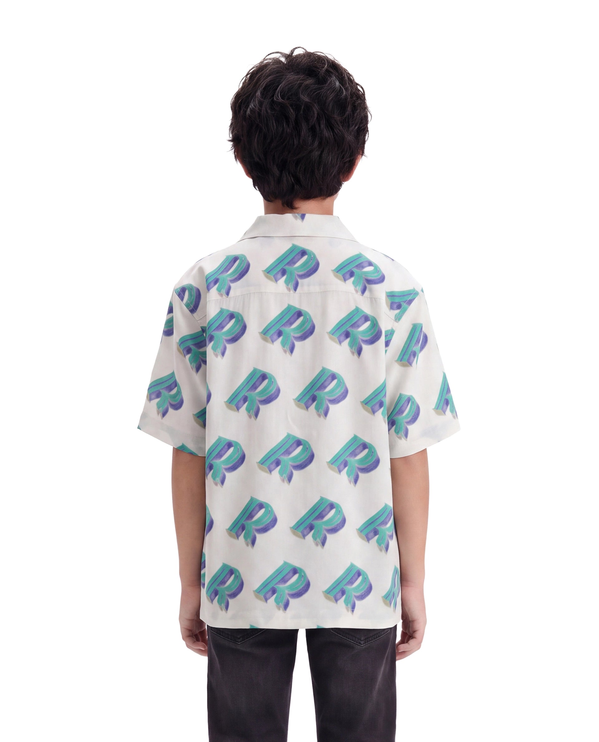 Rare Ones Kids Repo Off White Viscose Fabric Button Closure Regular Fit Monogram Print Shirt