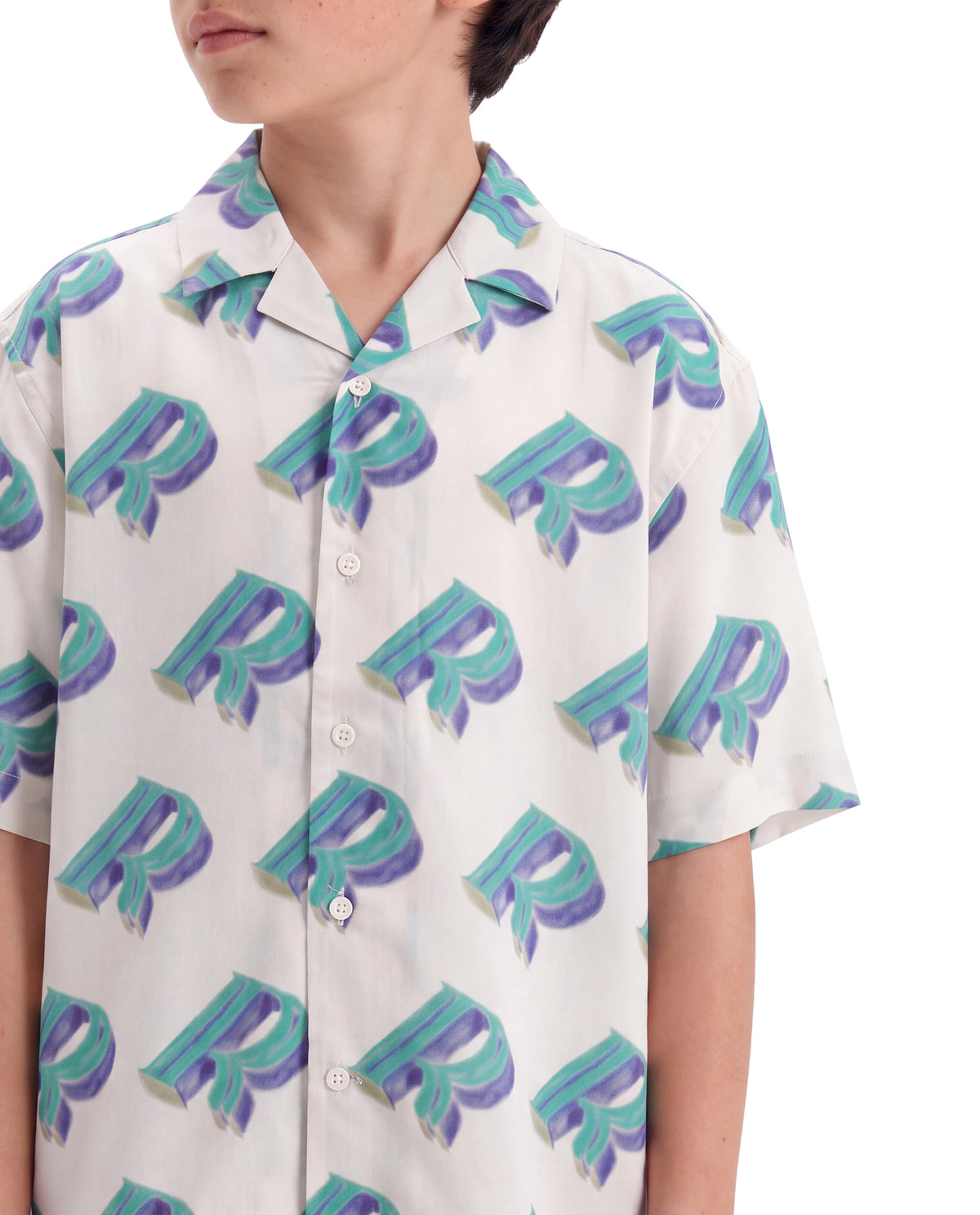 Rare Ones Kids Repo Off White Viscose Fabric Button Closure Regular Fit Monogram Print Shirt