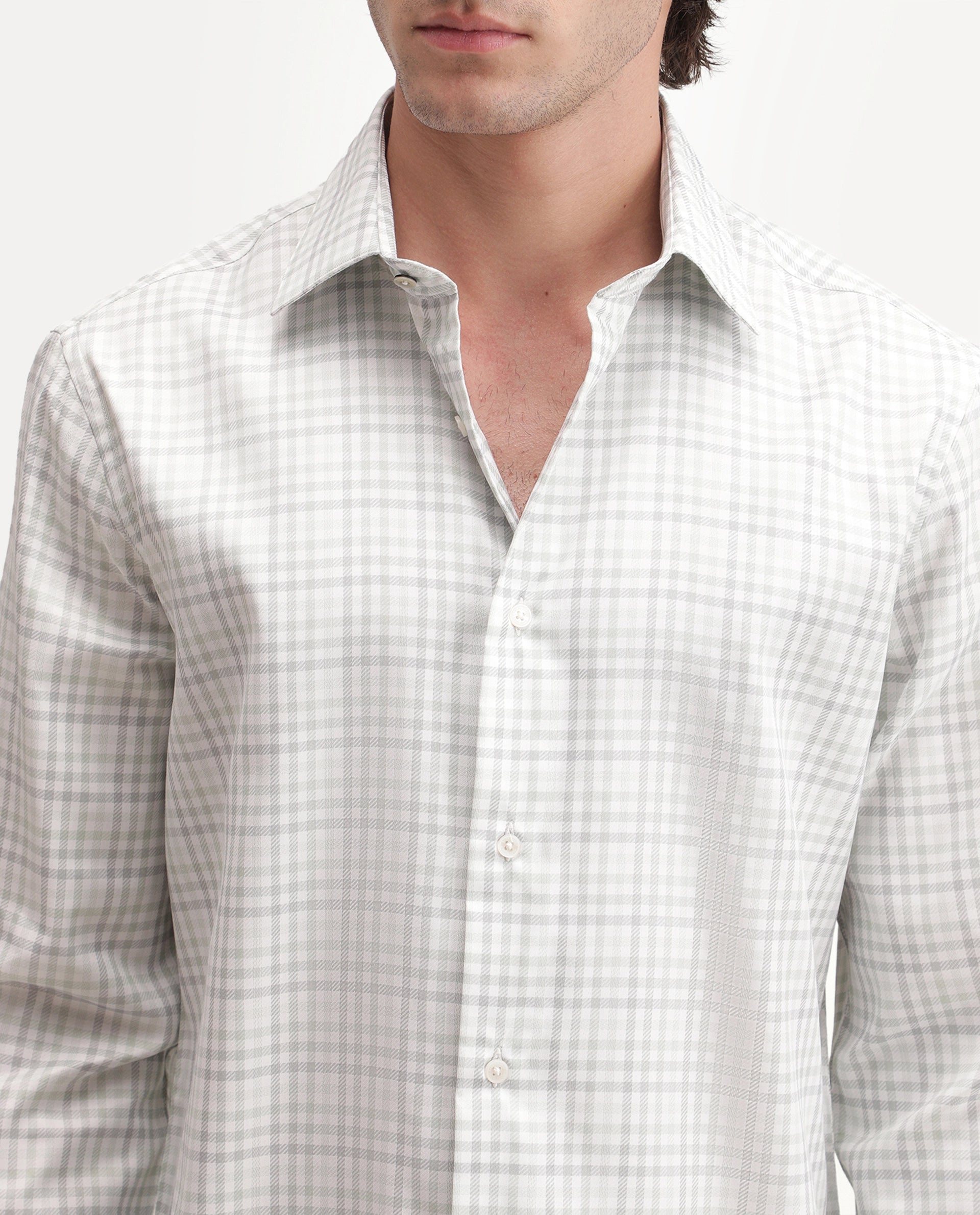 Rare Rabbit Men's Orexa Light Green Polyester Blend Button Regular Fit Checked Shirt