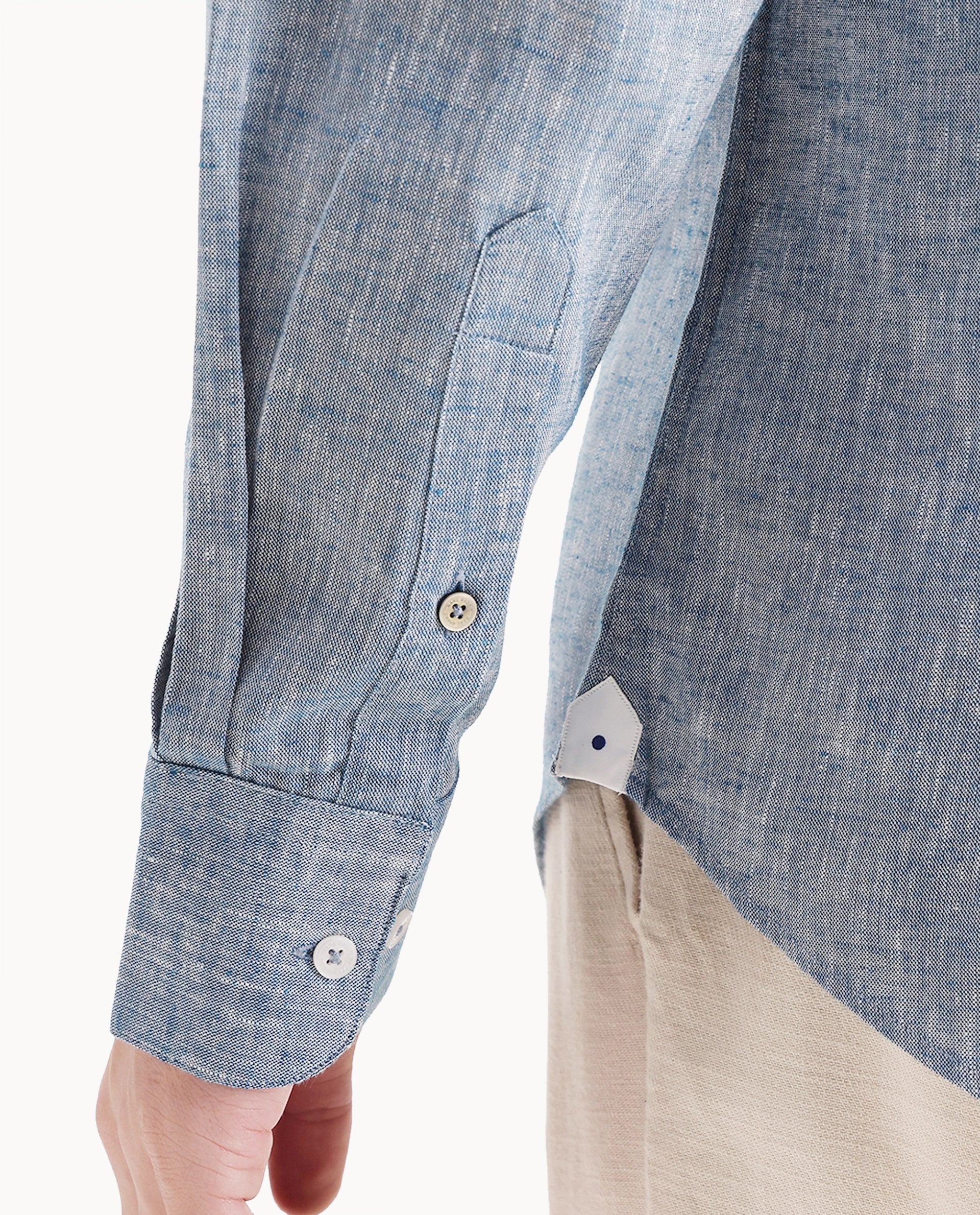 Rare Rabbit Men's Olvt Dark Blue Linen Blend Button Regular Fit Plain Shirt