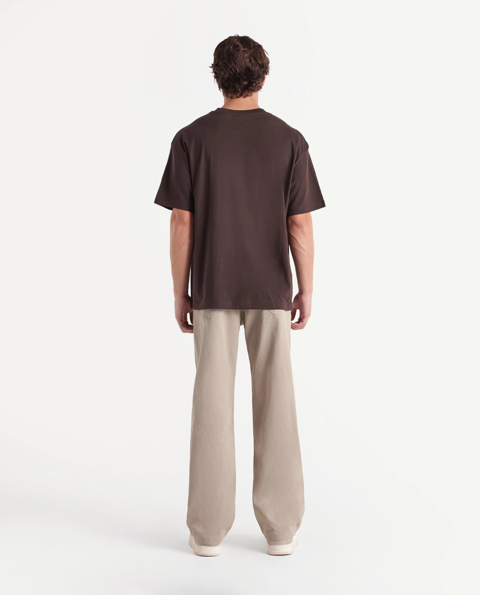 Rare Rabbit Men's Spoke-W Beige Cotton Blend Button And Zip Wide Leg Fit Plain Trouser