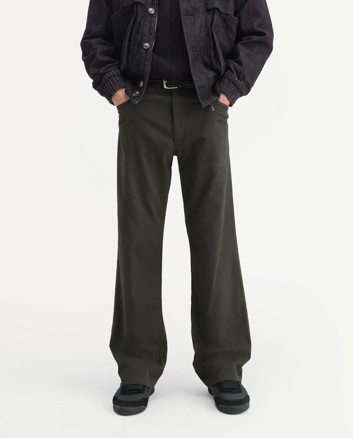 Rare Rabbit Men's Spoke-W Cotton Blend Button And Zip Wide Leg Fit Plain Trouser