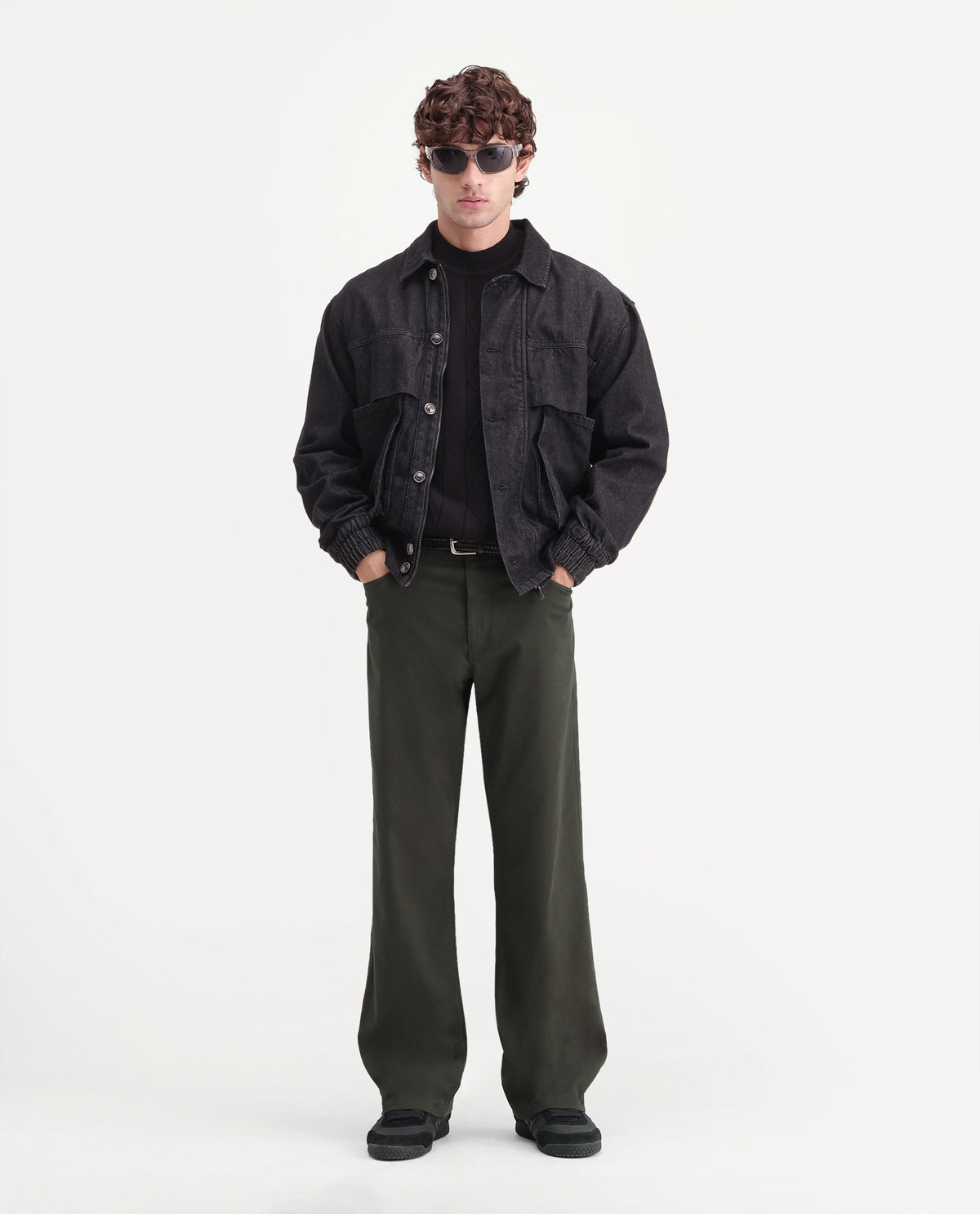 Rare Rabbit Men's Spoke-W Cotton Blend Button And Zip Wide Leg Fit Plain Trouser